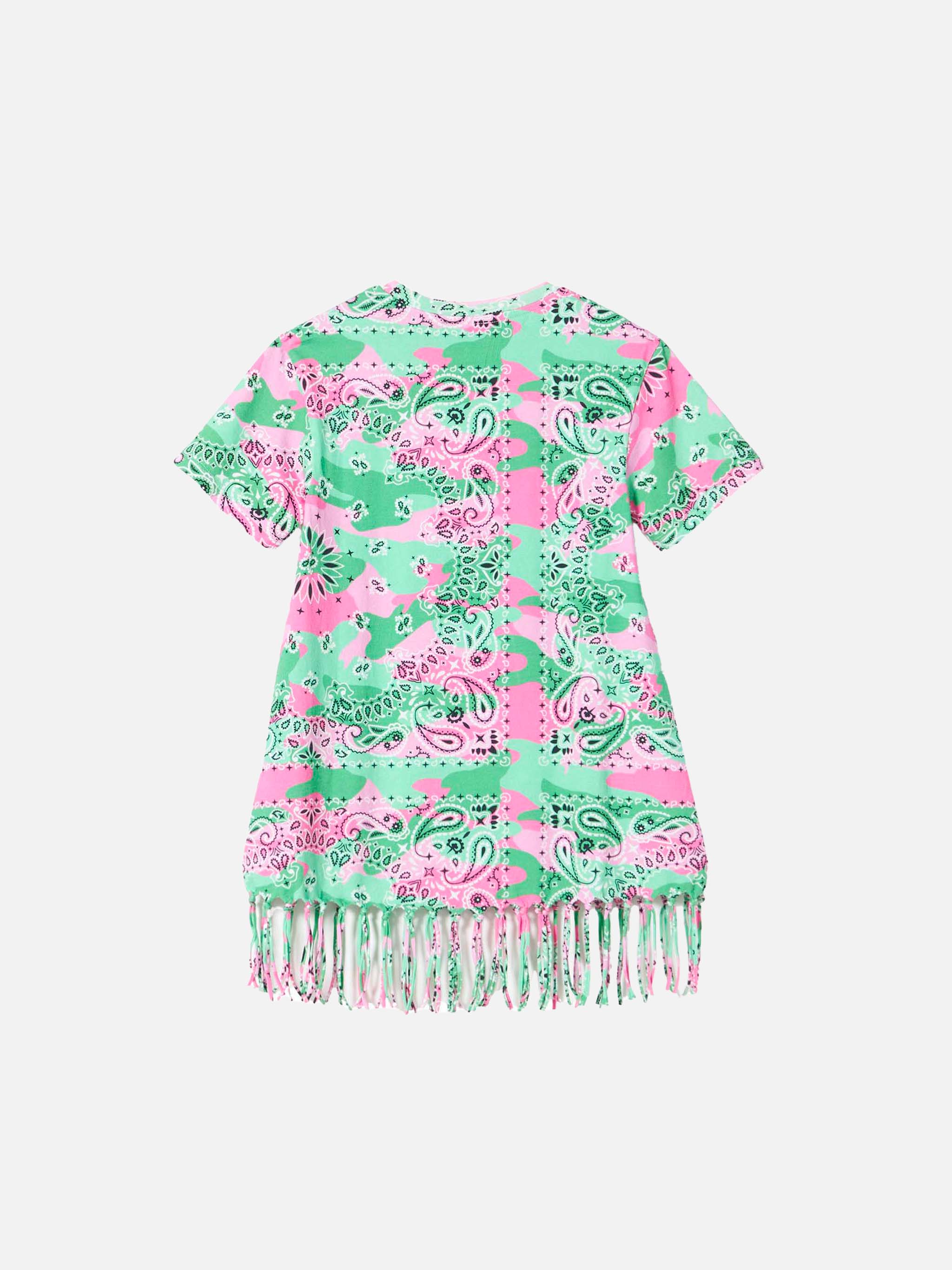 Girl mimetic cotton dress with fringes - Image 2