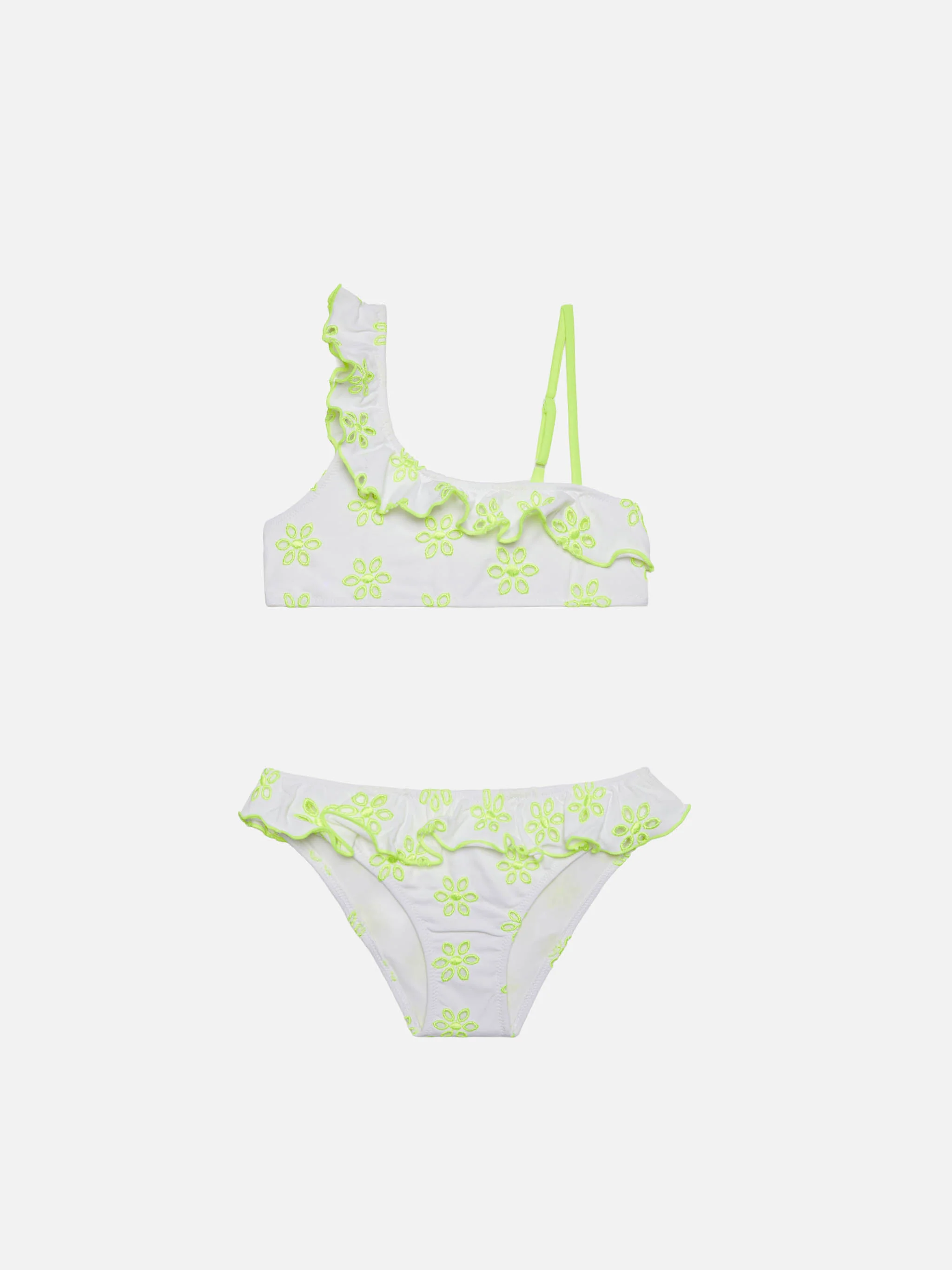 Girl one shoulder ruffled bikini