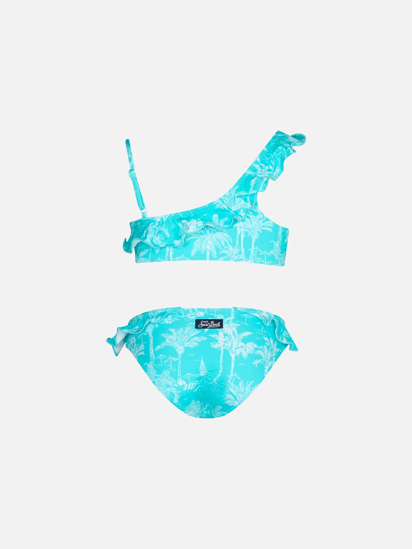 Girl one shoulder toile de jouy ruffled bikini - Image 2