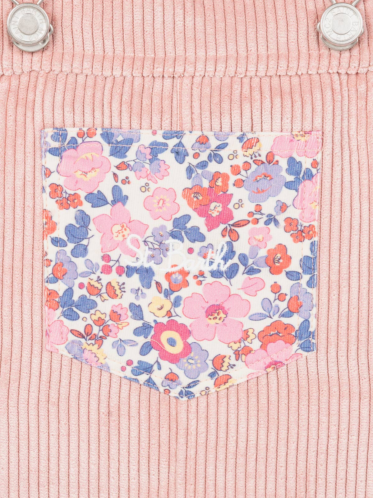 Girl pink corduroy overall Tecla with flower panel - Image 3