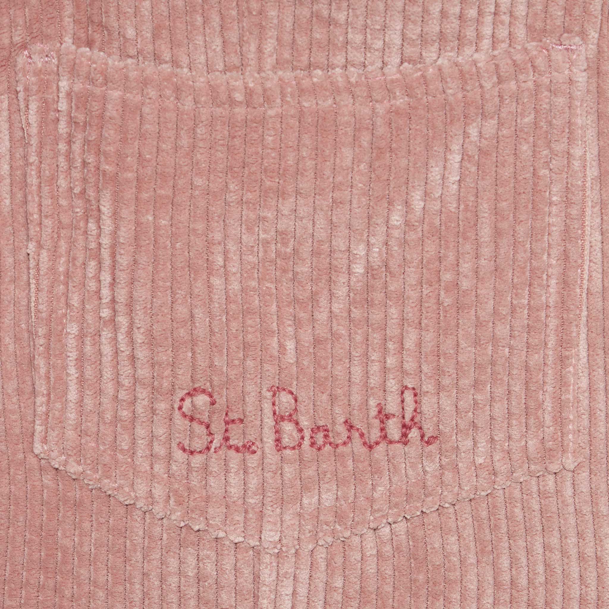 Girl pink corduroy salopette with St. Barth embroidery - Image 3