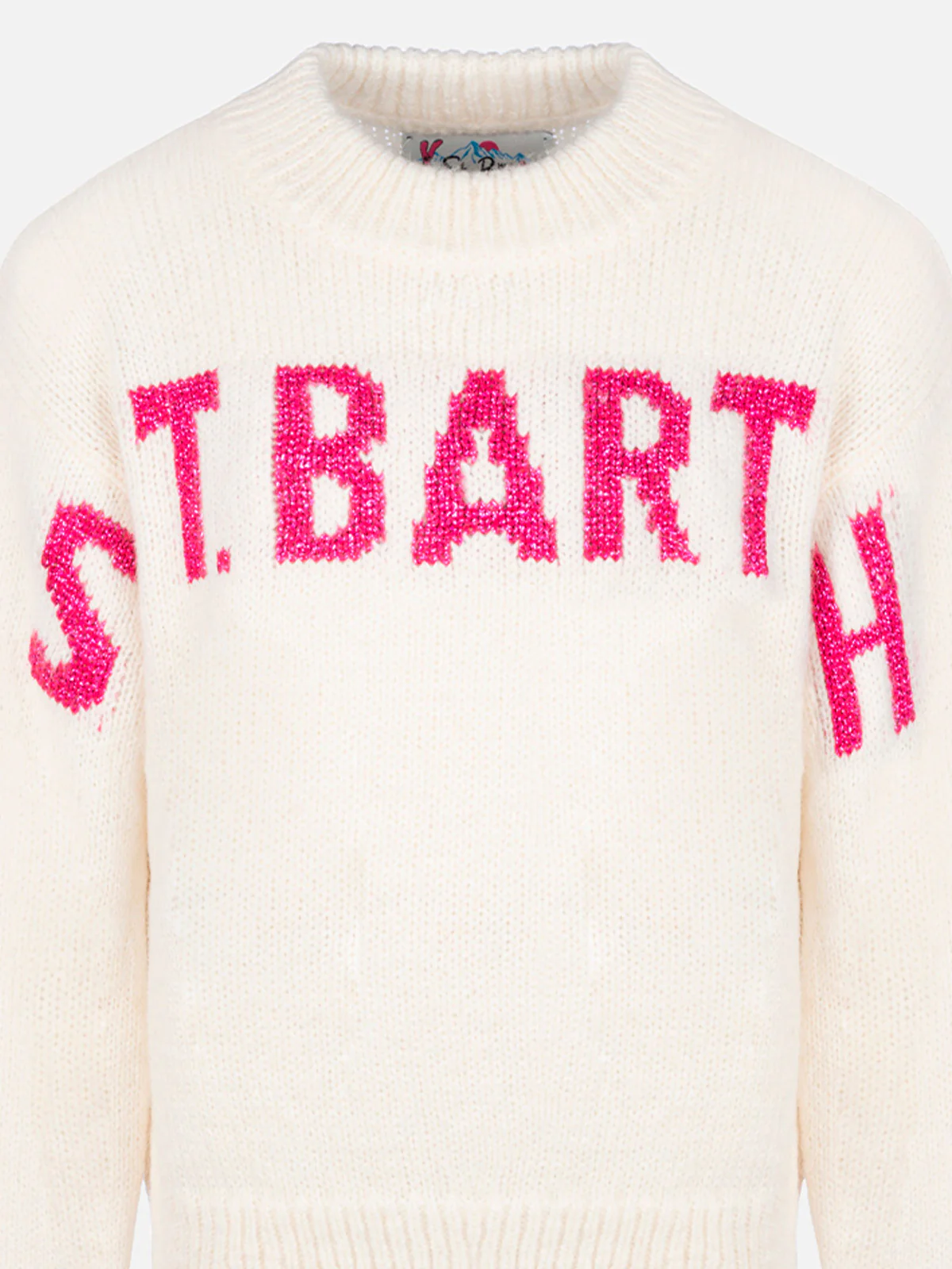 Girl pink crewneck sweater Danya with Saint Barth lurex logo - Image 3