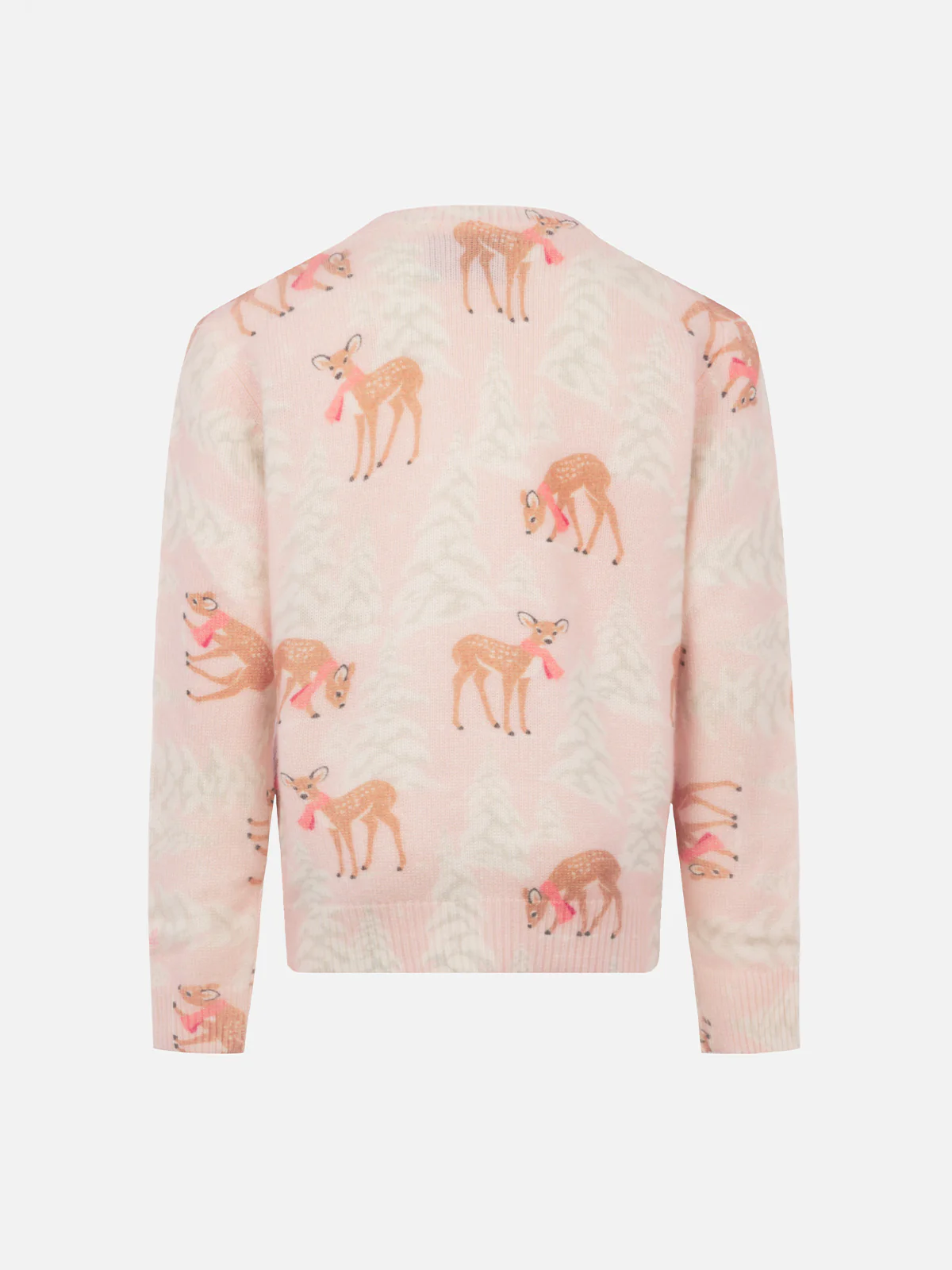 Girl pink crewneck sweater Princess with pines fawn print and Winter Lover embroidery - Image 2