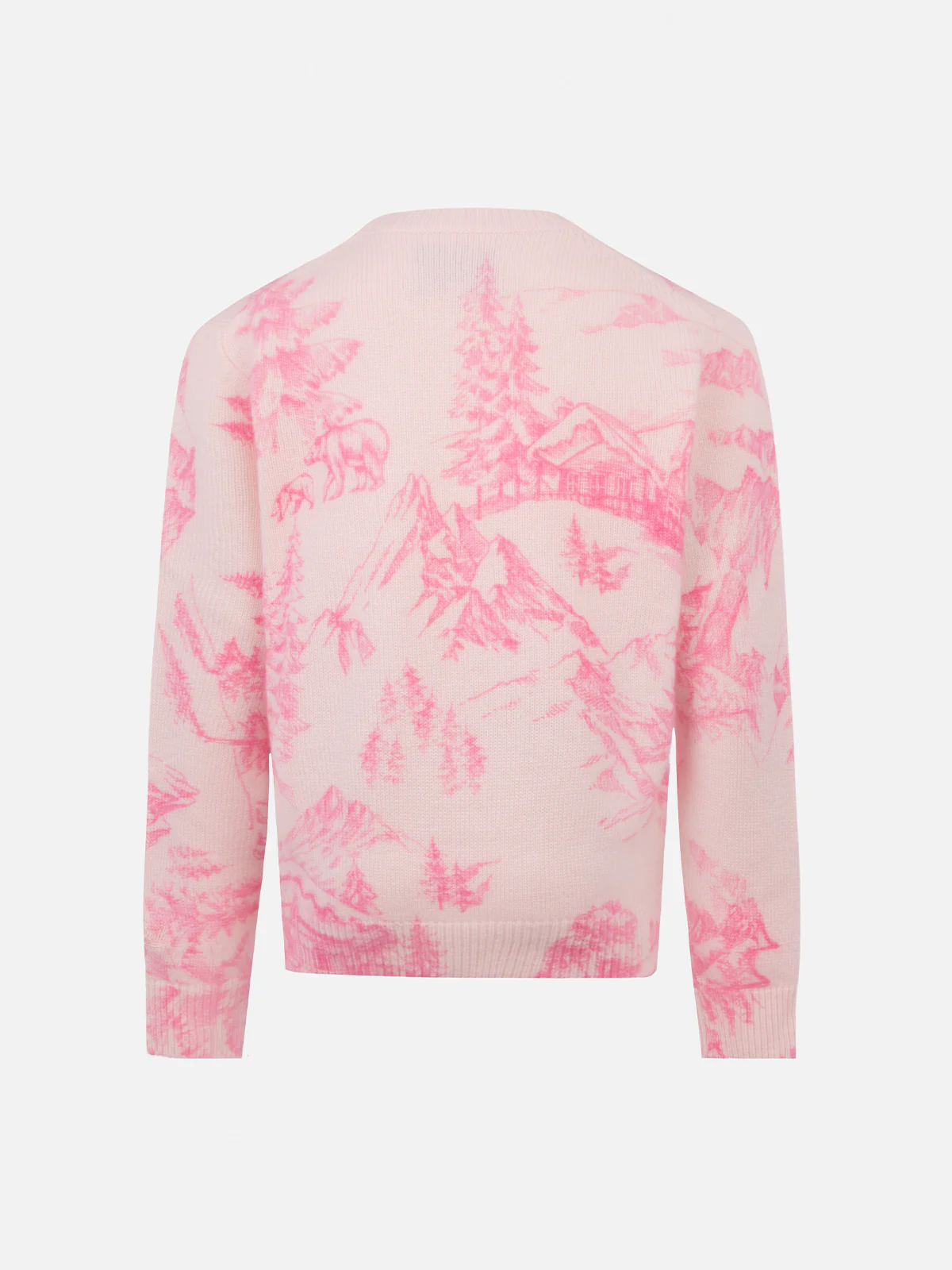 Girl pink crewneck sweater Princess with toile de jouy print and Snow Princess embroidery - Image 2