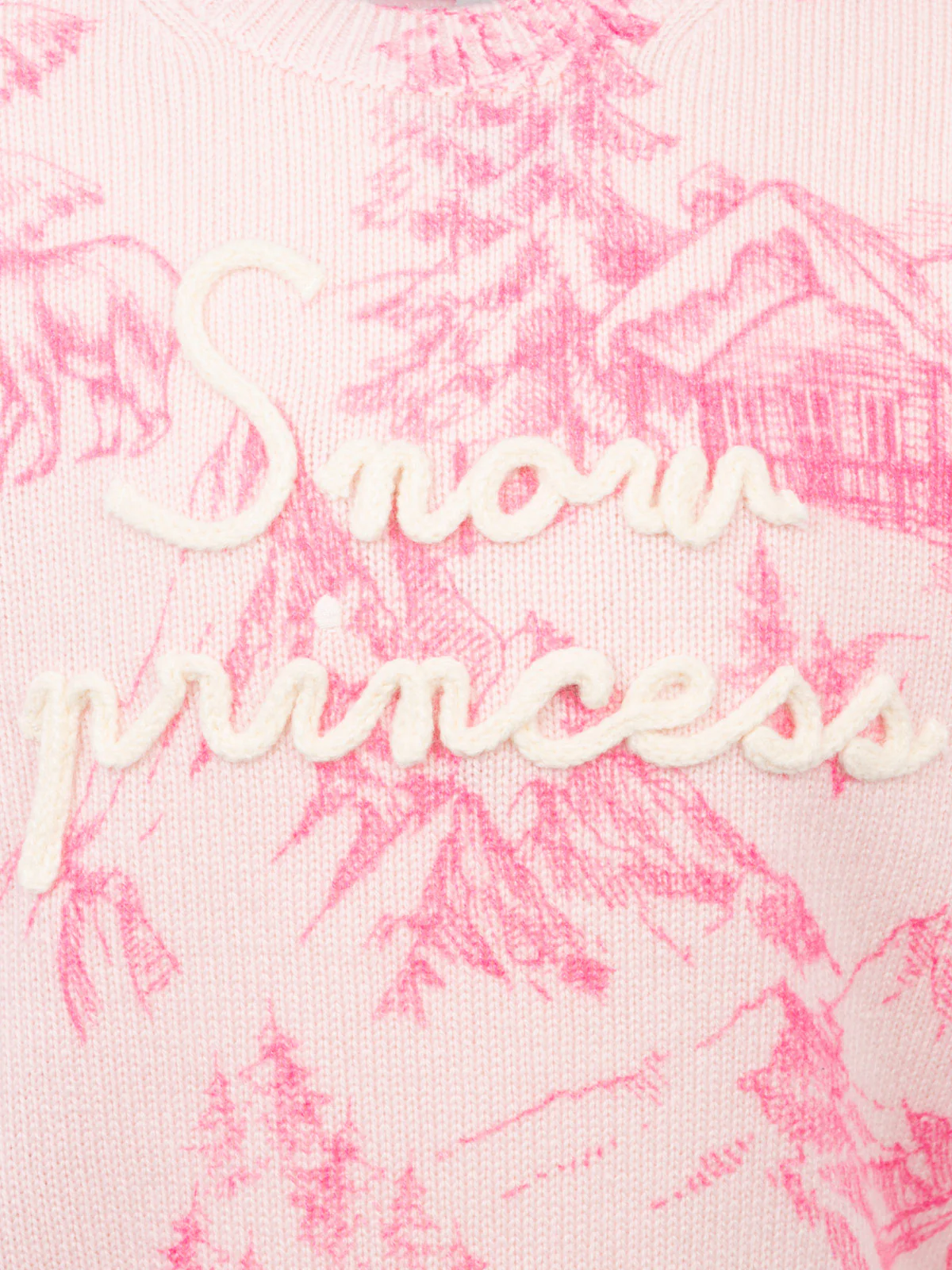 Girl pink crewneck sweater Princess with toile de jouy print and Snow Princess embroidery - Image 3