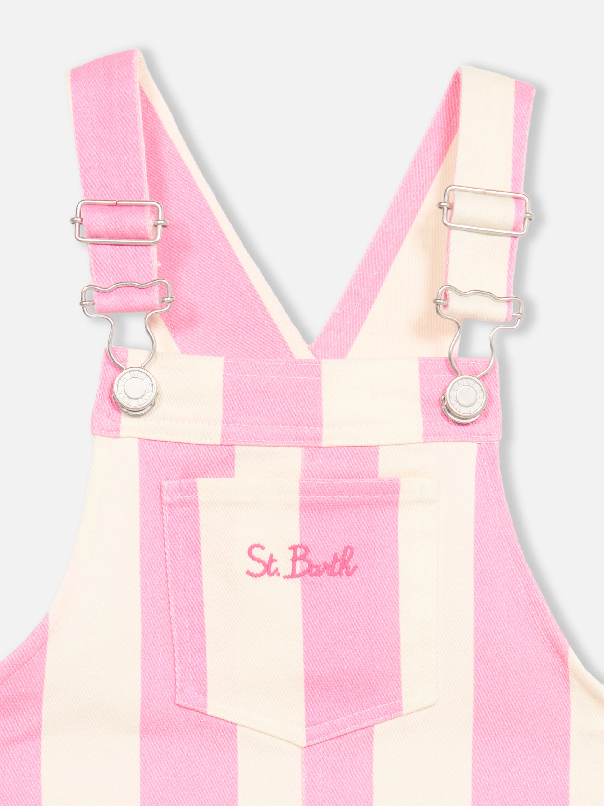 Girl pink striped denim short overall Tecla Jr - Image 3