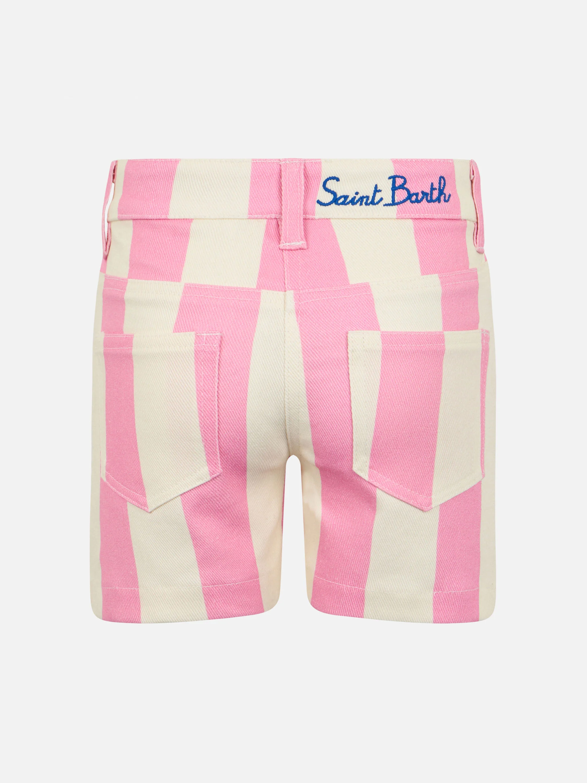 Girl pink striped print denim bermuda Cancun - Image 2