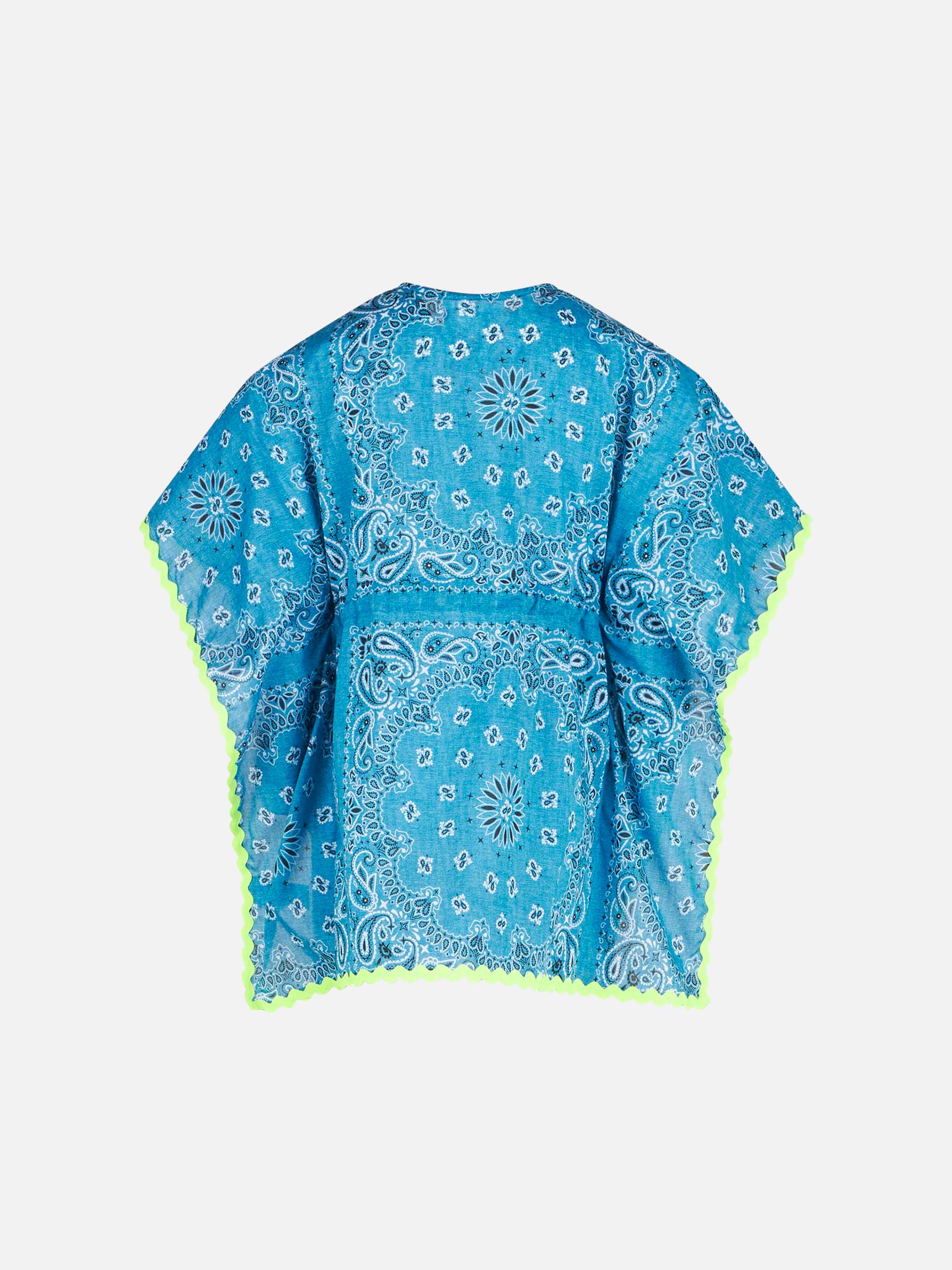 Girl poncho with light blue bandanna print - Image 2