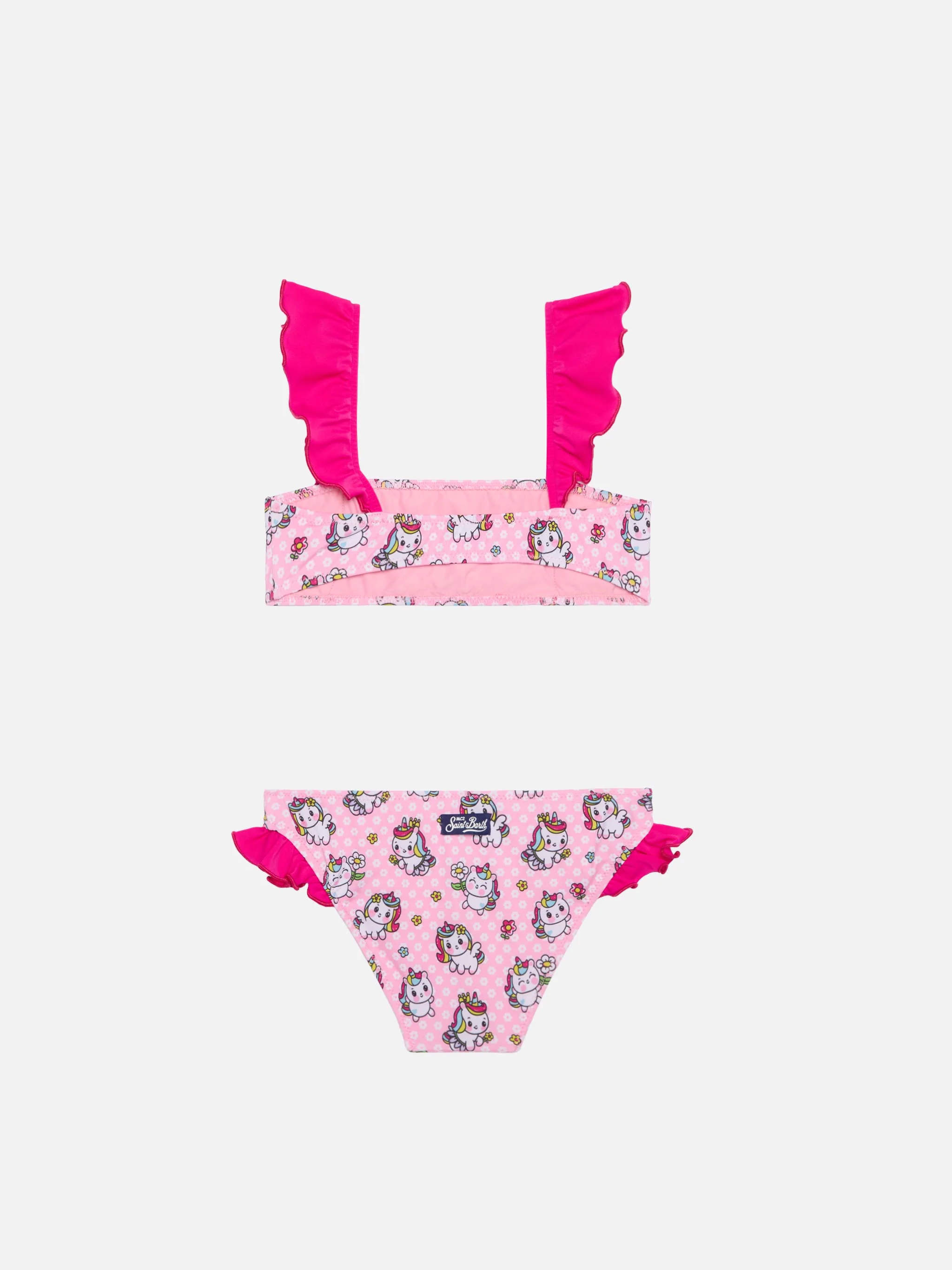 Girl ruffled bandeau bikini with unicorns print - Image 2