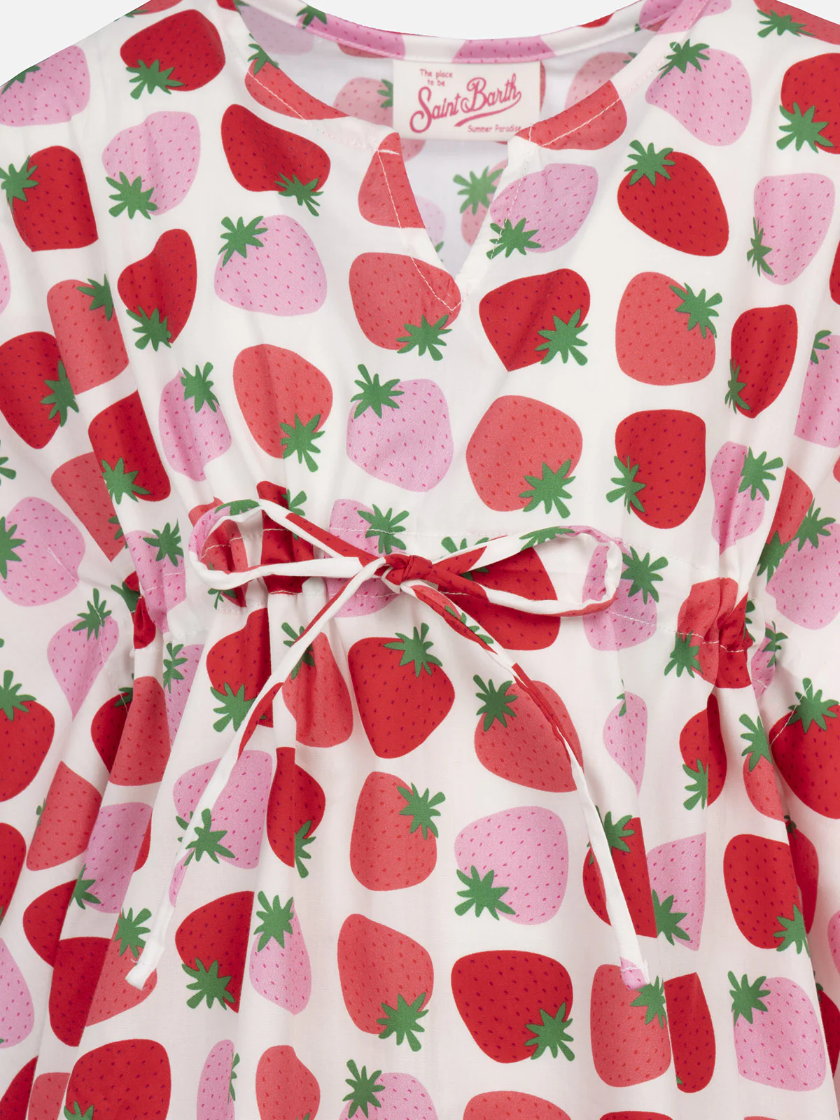Girl ruffled cotton caftan with strawberry print - Image 2