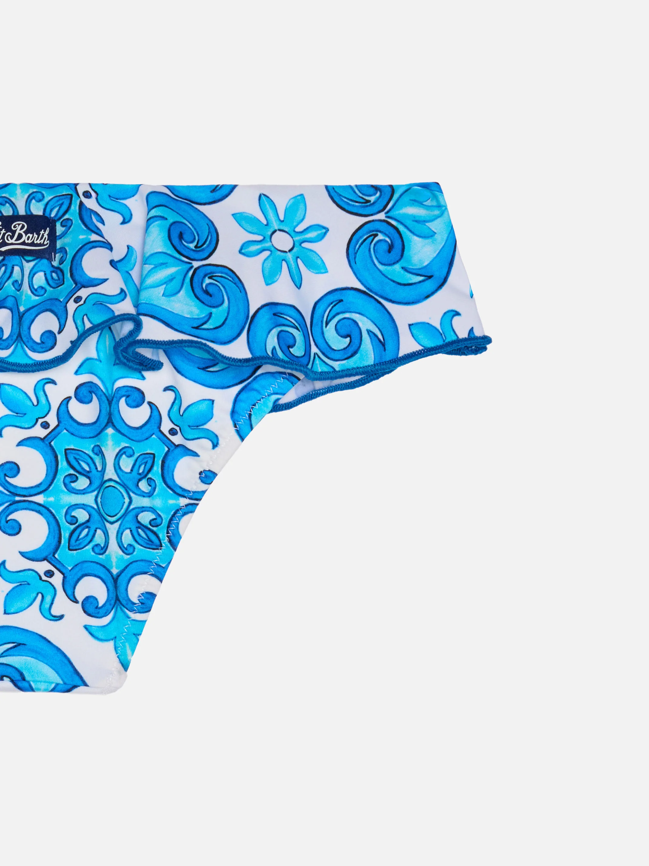 Girl ruffled swim briefs with majolica print - Image 3