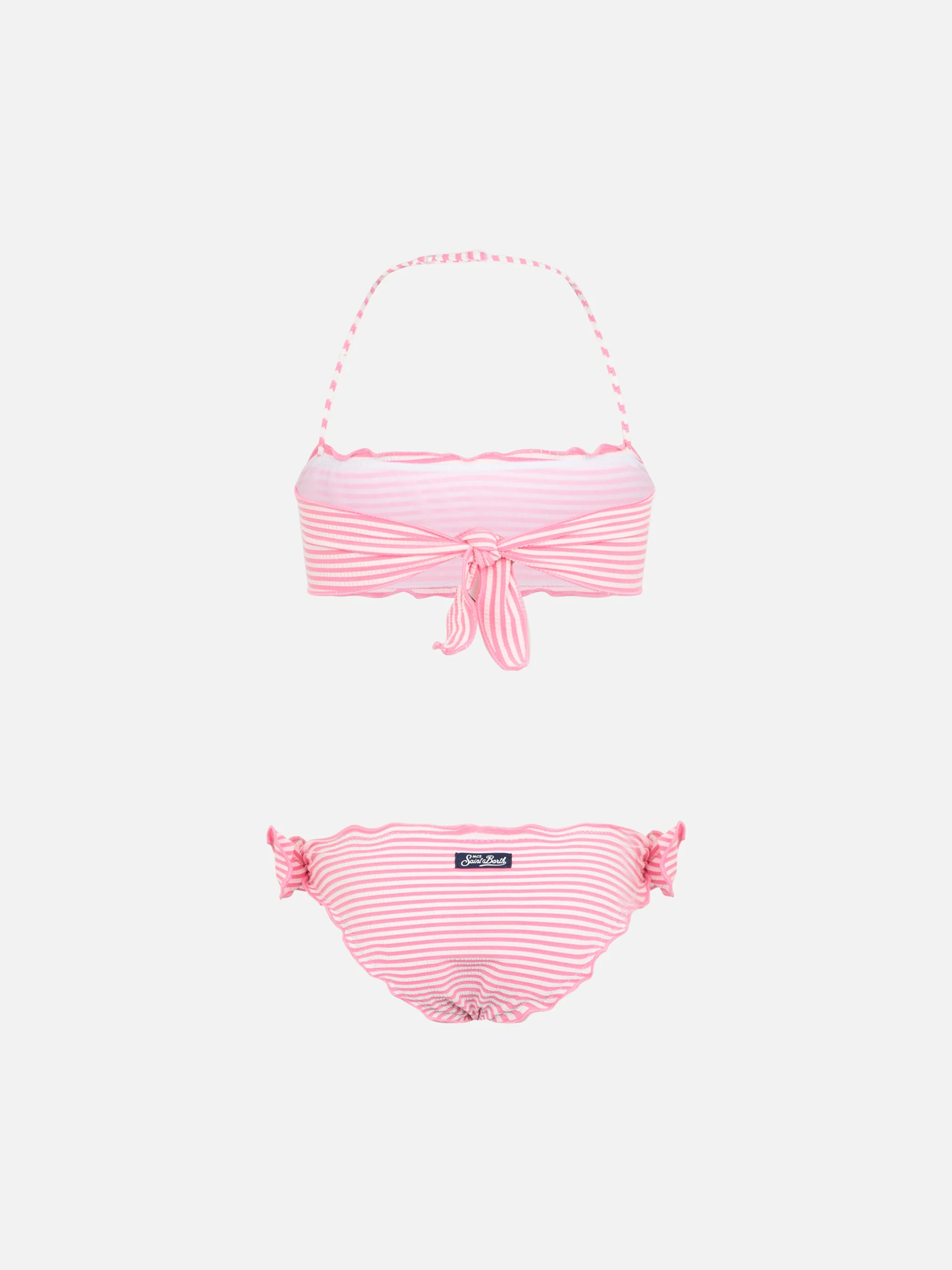Girl seersucker classic bandeau bikini Emy with striped print - Image 2