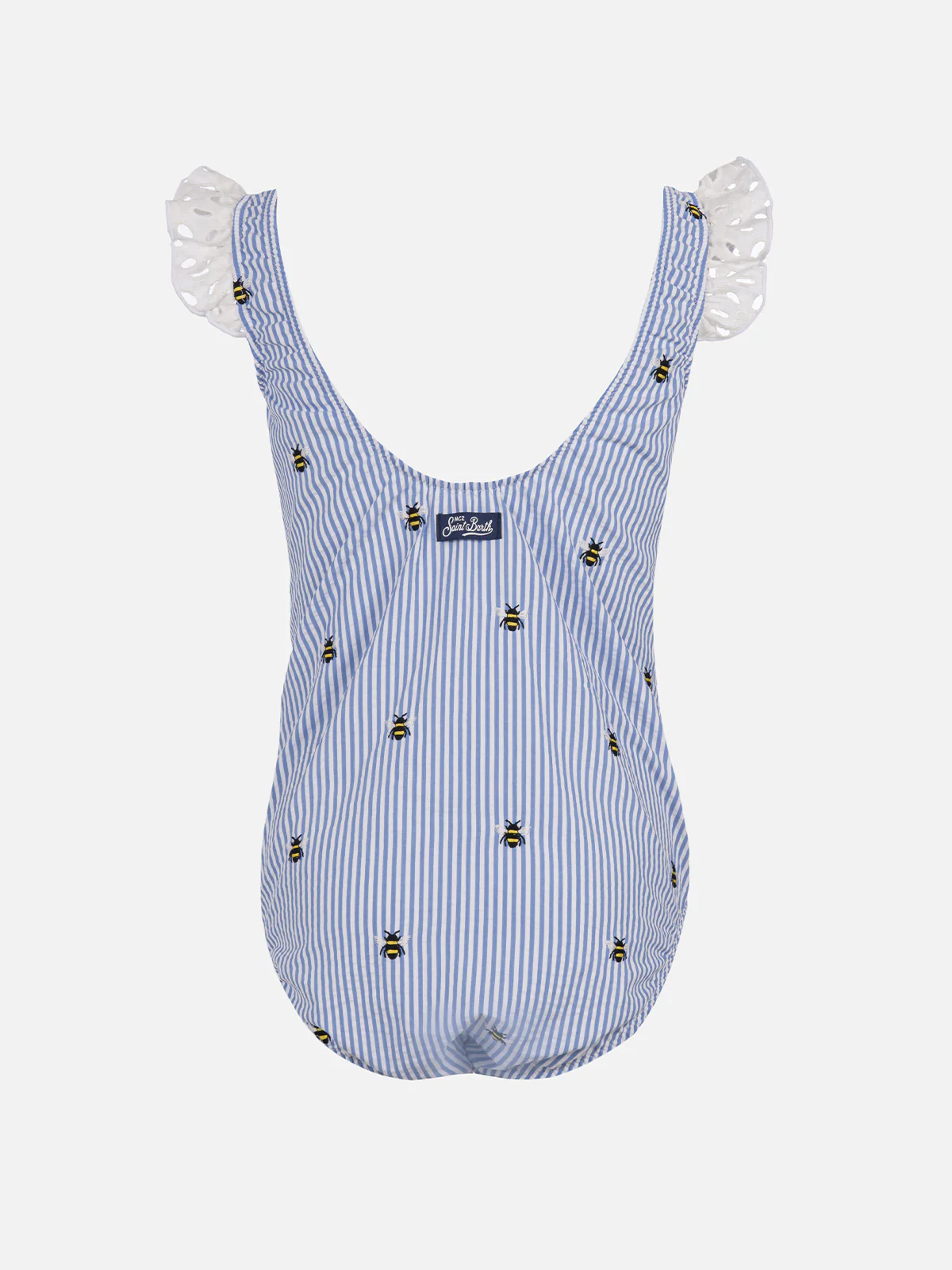 Girl seersucker cotton one piece swimsuit Tilda with ruffled straps - Image 3