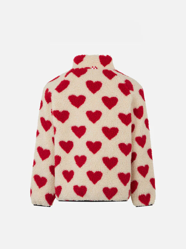 Girl sherpa jacket with hearts print - Image 2