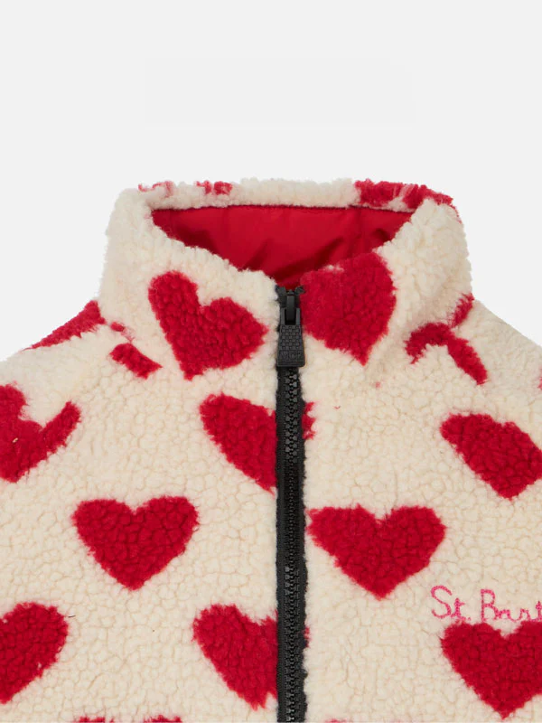 Girl sherpa jacket with hearts print - Image 3