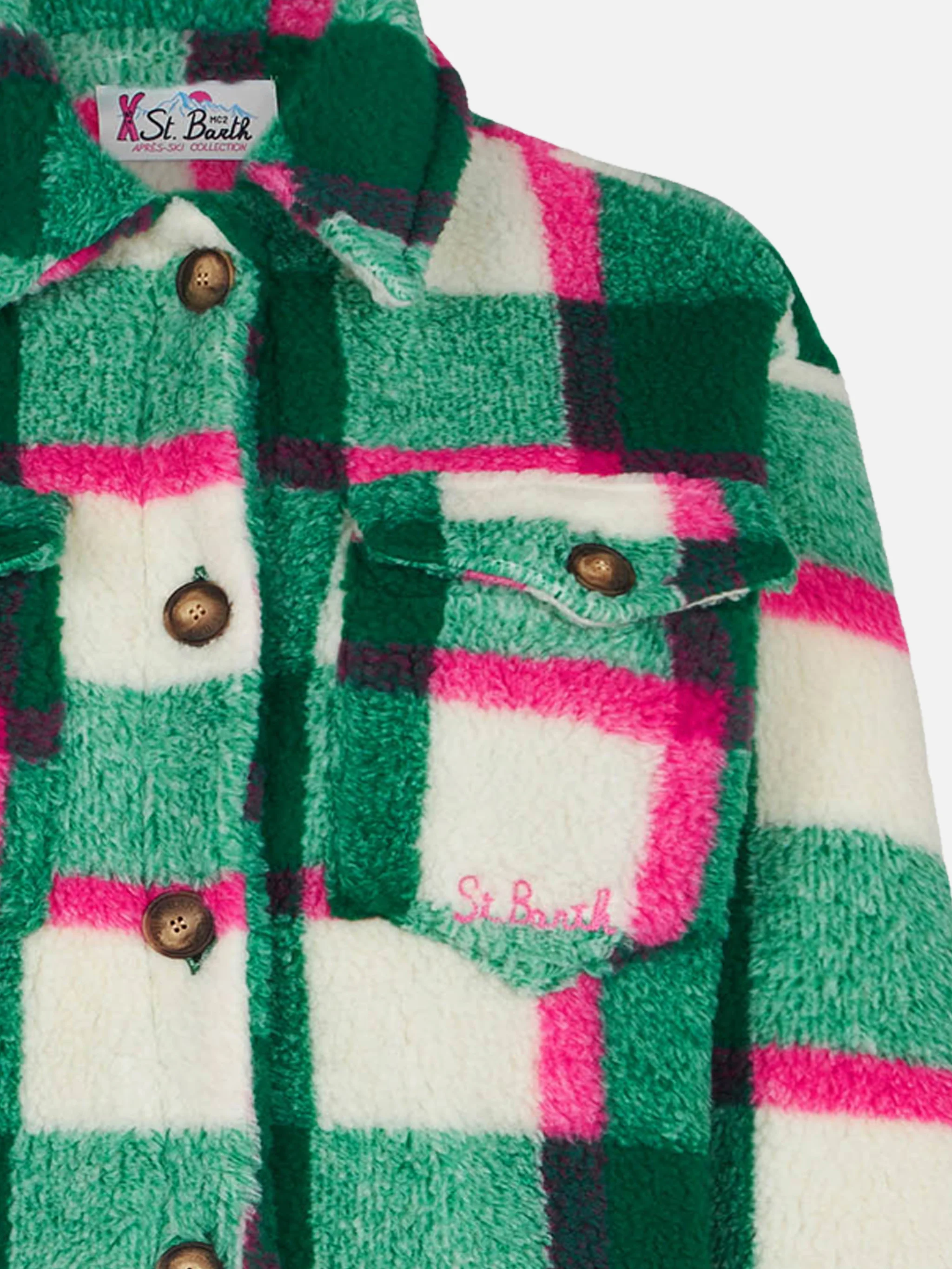 Girl sherpa overshirt with tartan print - Image 2