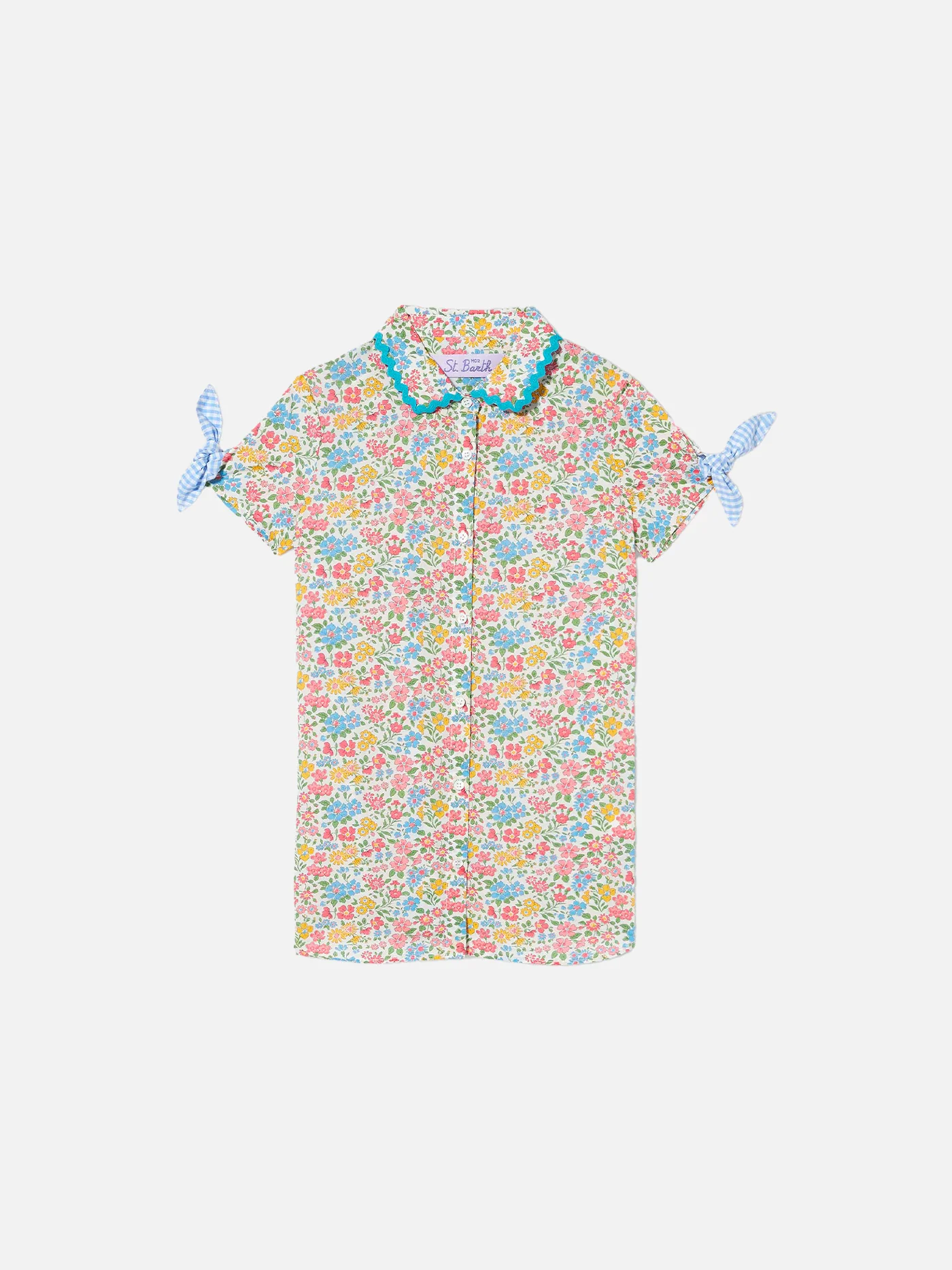 Girl shirt dress with flowers print - Image 2