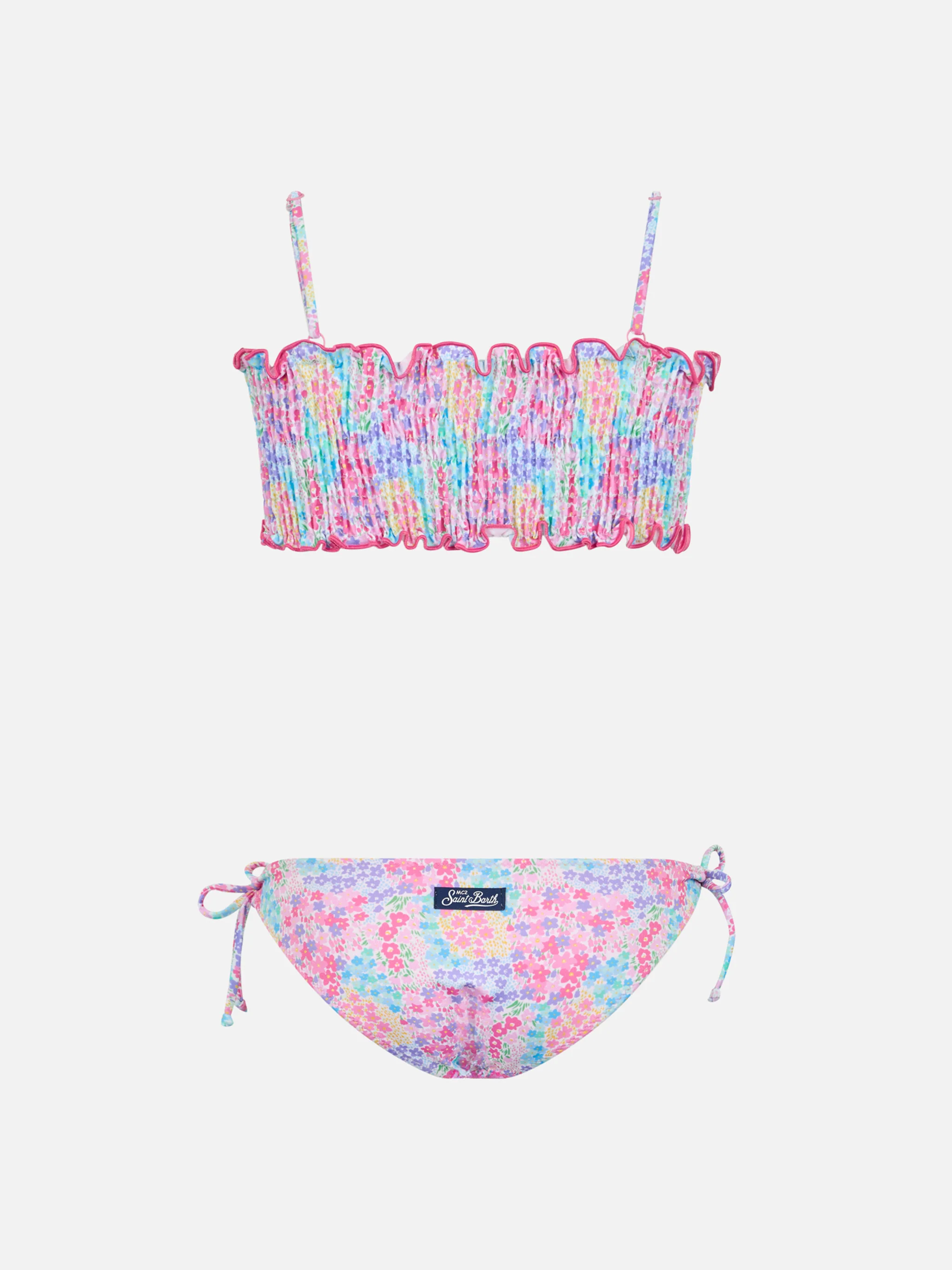 Girl smocked point embroidery bikini Tilly with flower print - Image 2