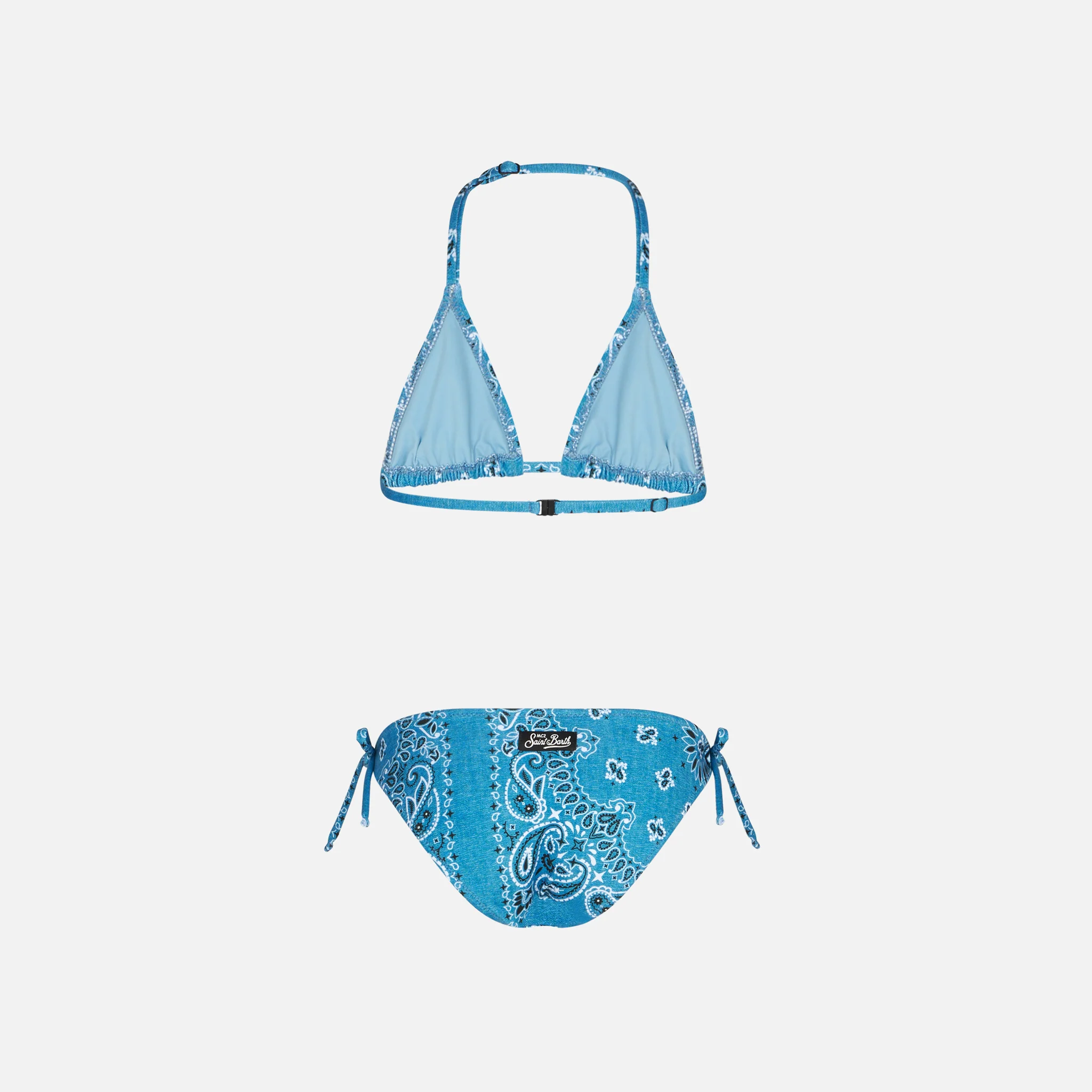 Girl triangle bikini with denim bandanna print - Image 2