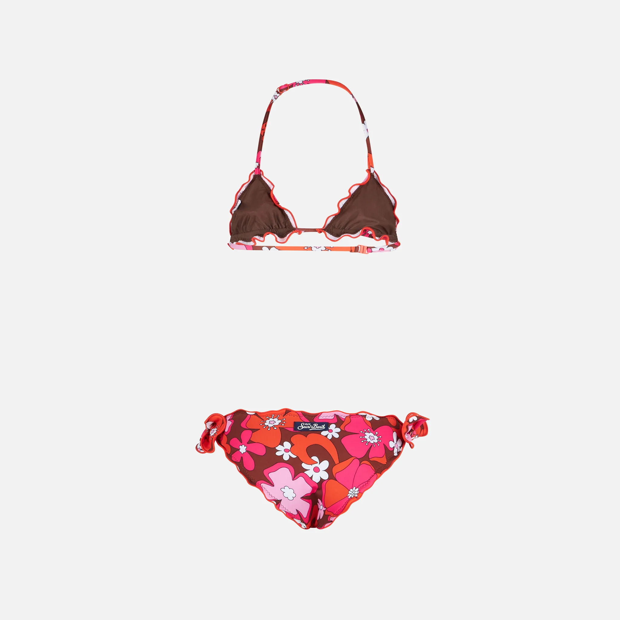 Girl triangle bikini with flowers print - Image 2
