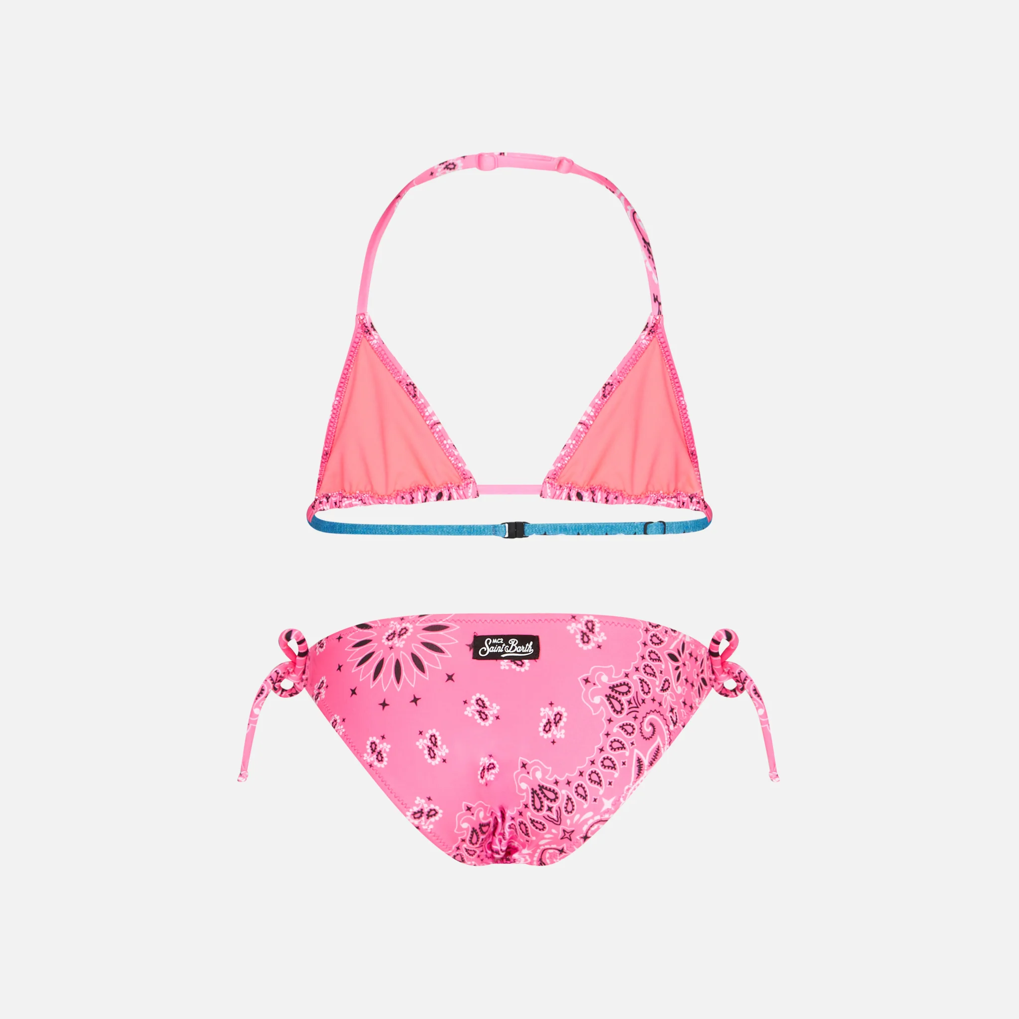 Girl triangle bikini with fluo pink bandanna print - Image 2