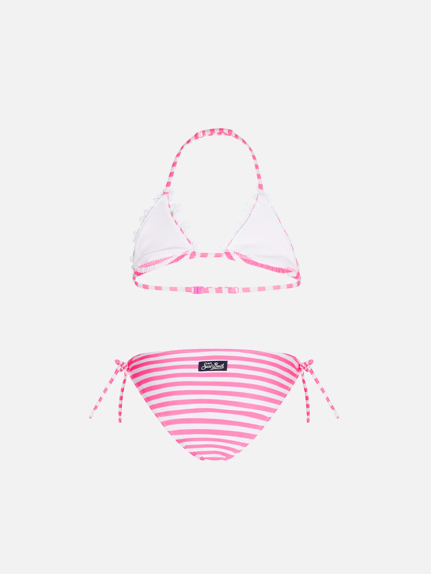 Girl triangle bikini with fluo pink striped - Image 2