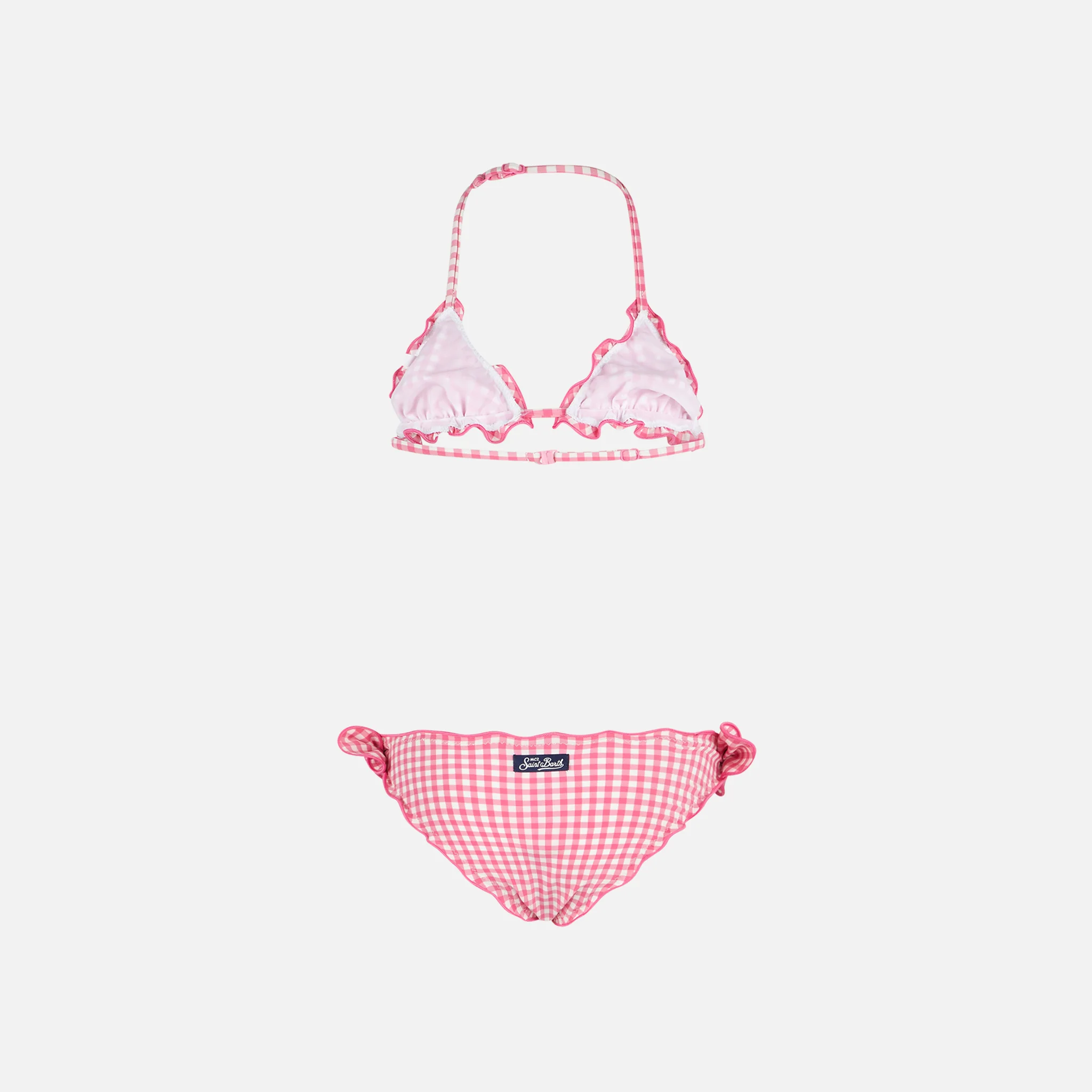 Girl triangle bikini with pink gingham print - Image 2