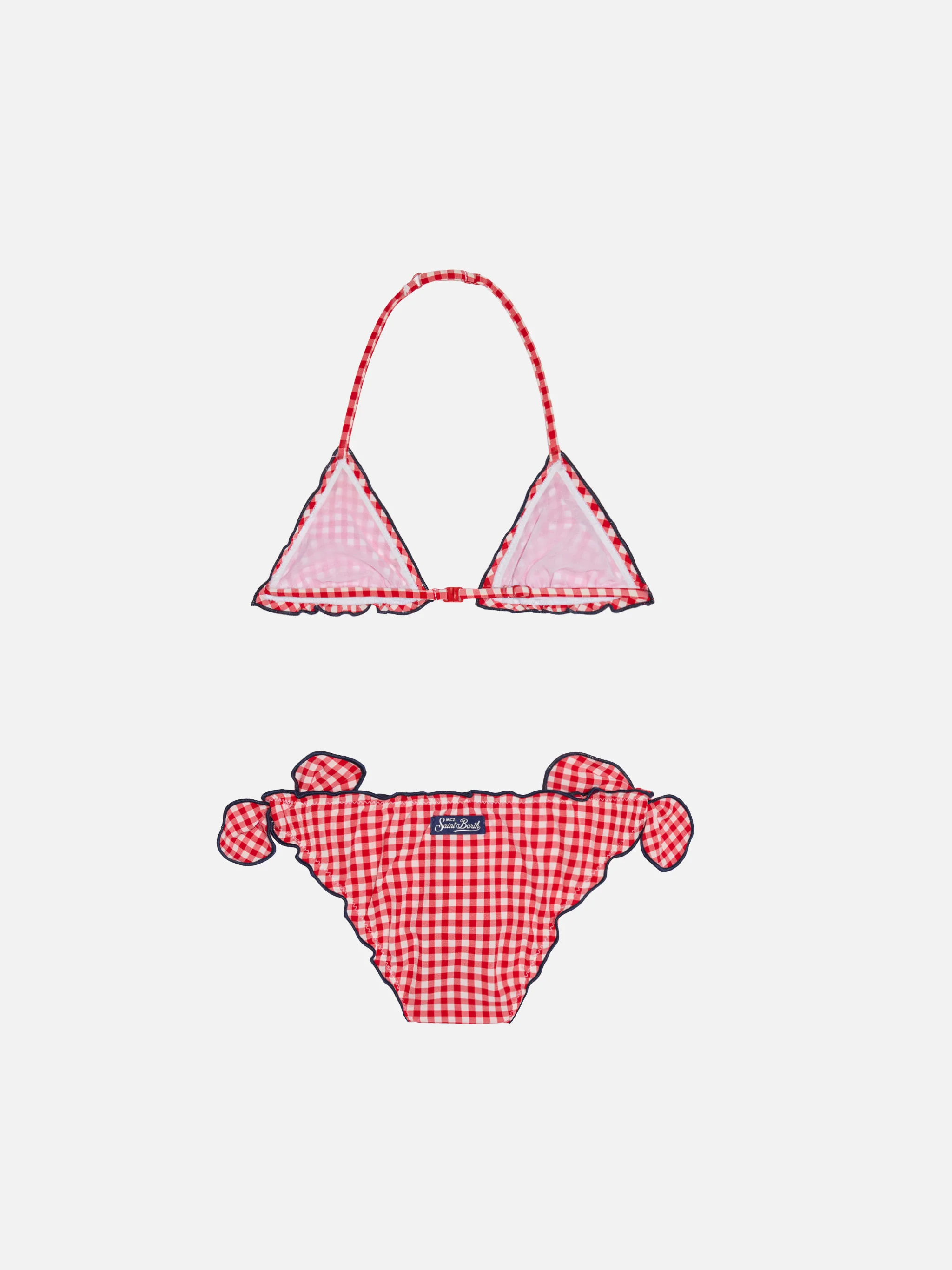 Girl triangle bikini with red gingham print - Image 2