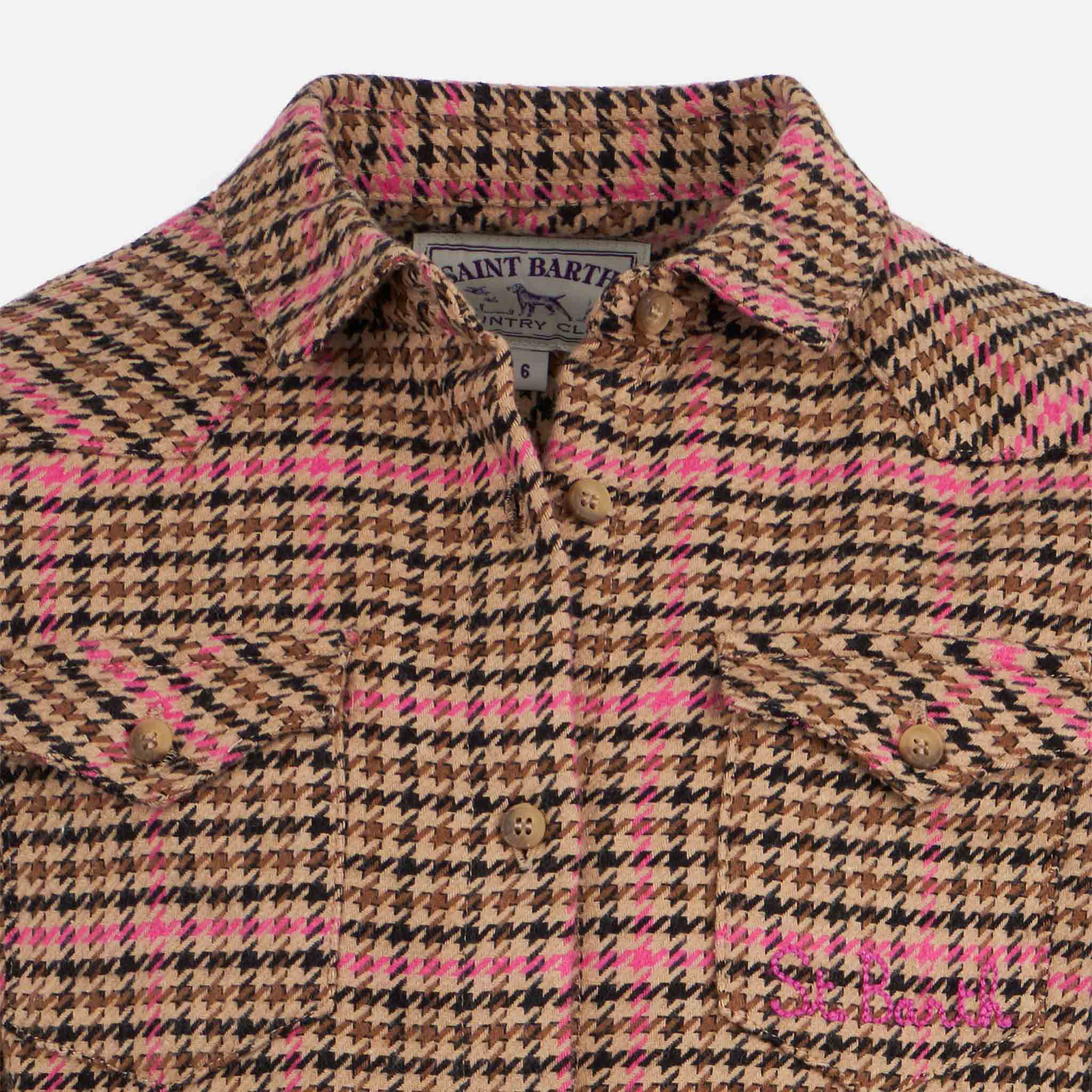 Girl overshirt with pied de poule print - Image 3