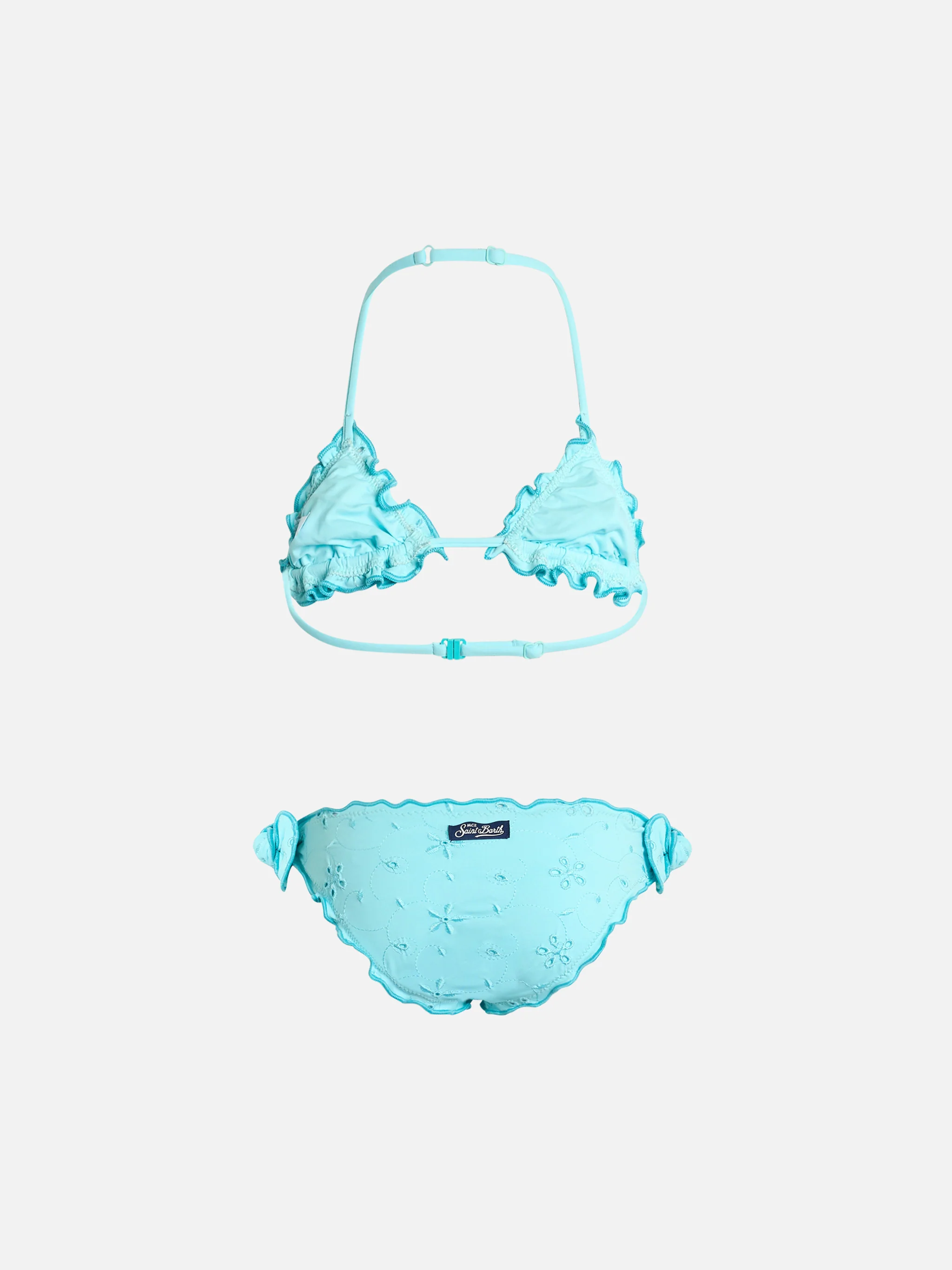 Girl water green classic triangle bikini Cris with Sangallo embroidery - Image 2