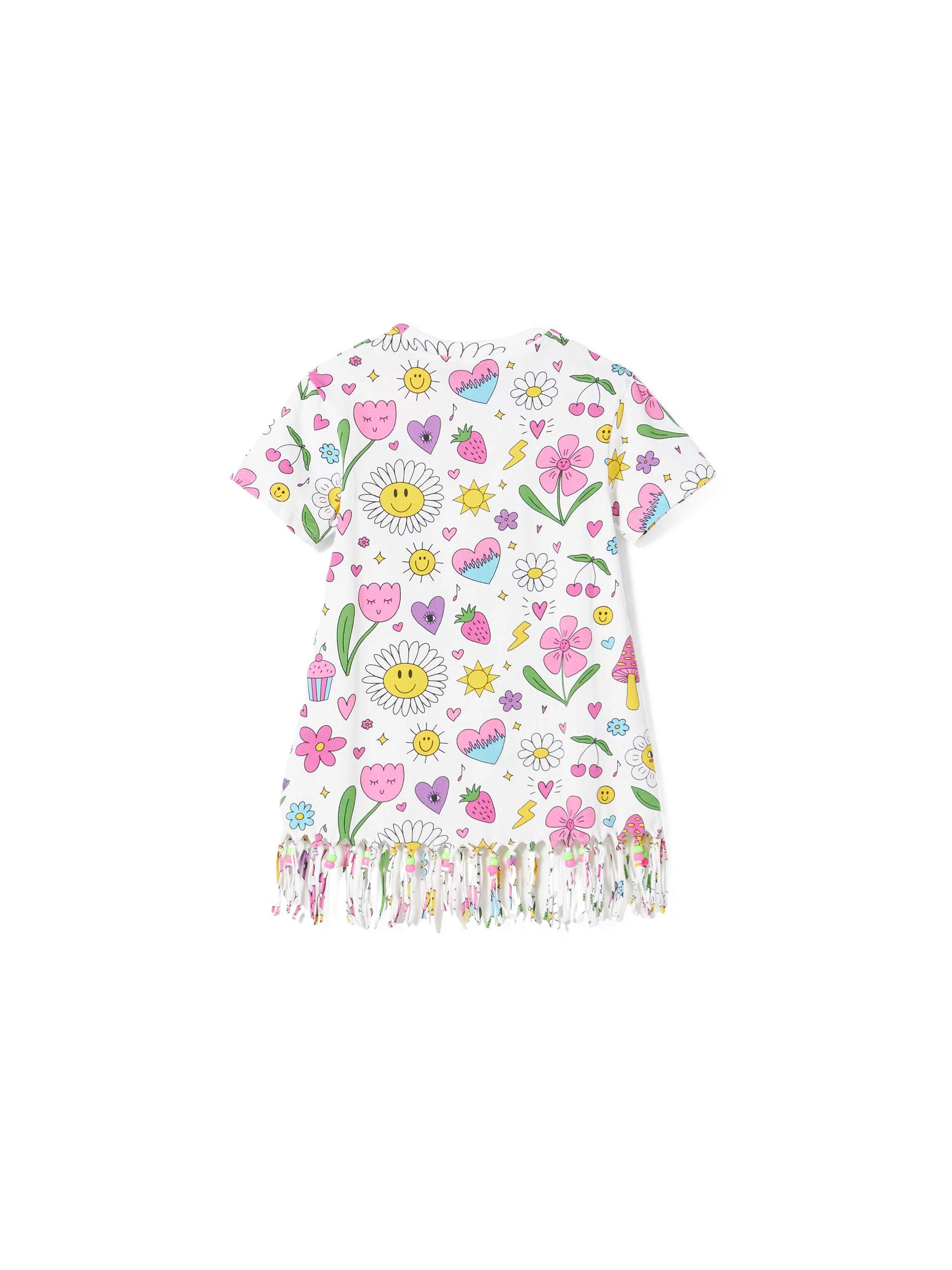 Girl white cotton dress with print and charms - Image 3