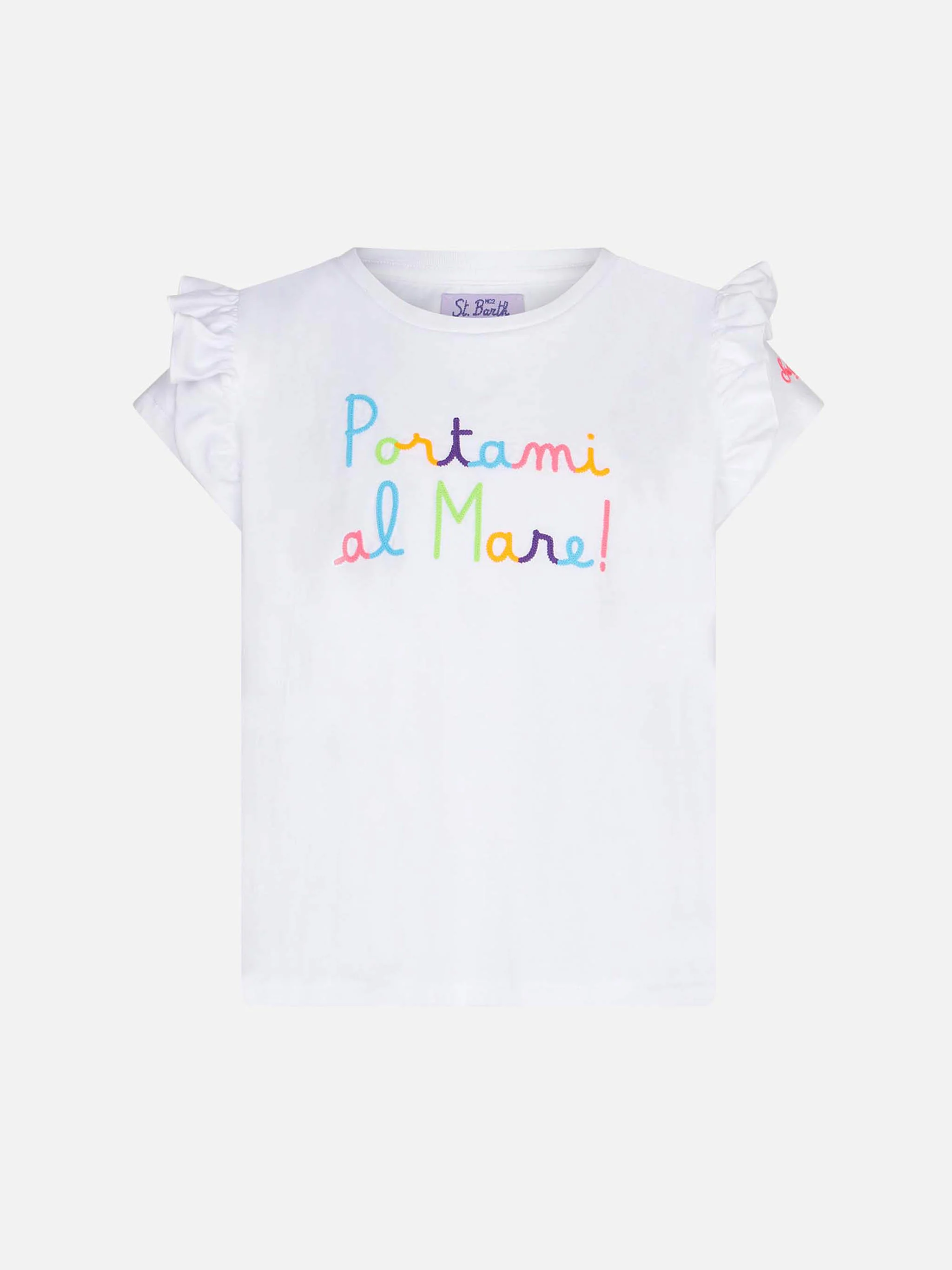 Girl ruffled t-shirt with flounce and Portami al Mare embroidery