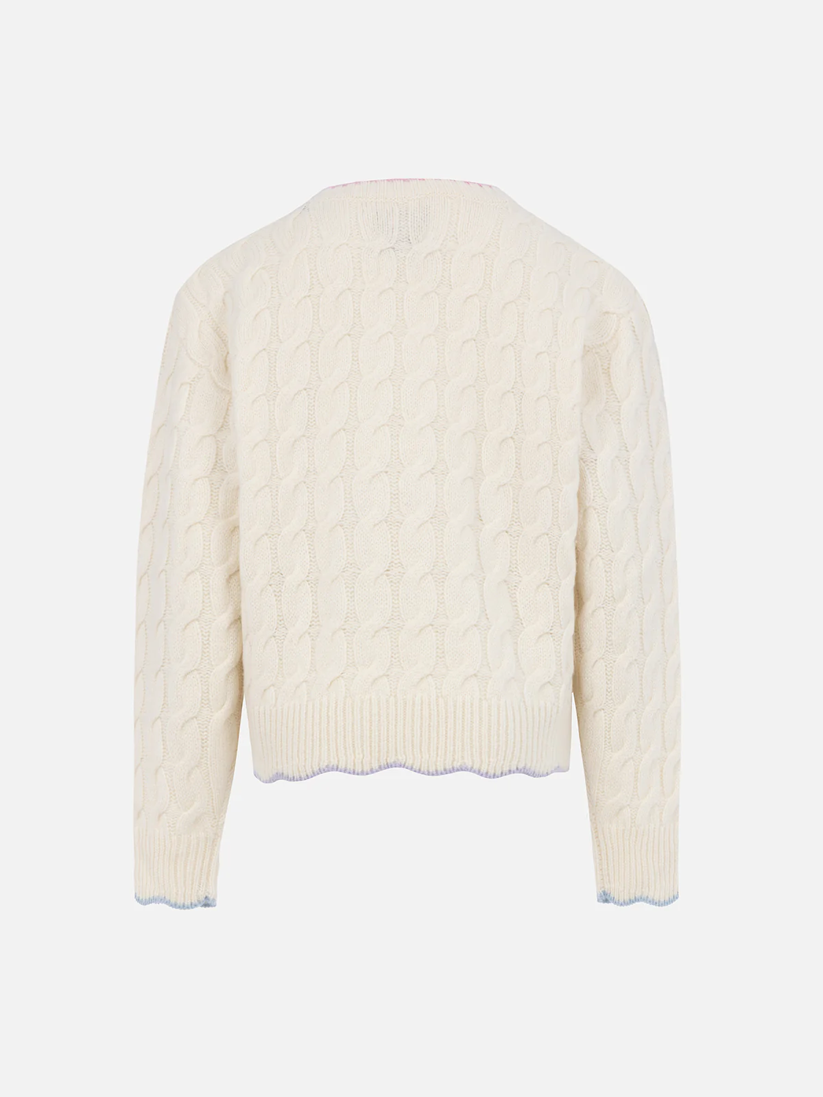 Girl white wavy cable knit sweater Gretta with contrast details - Image 2