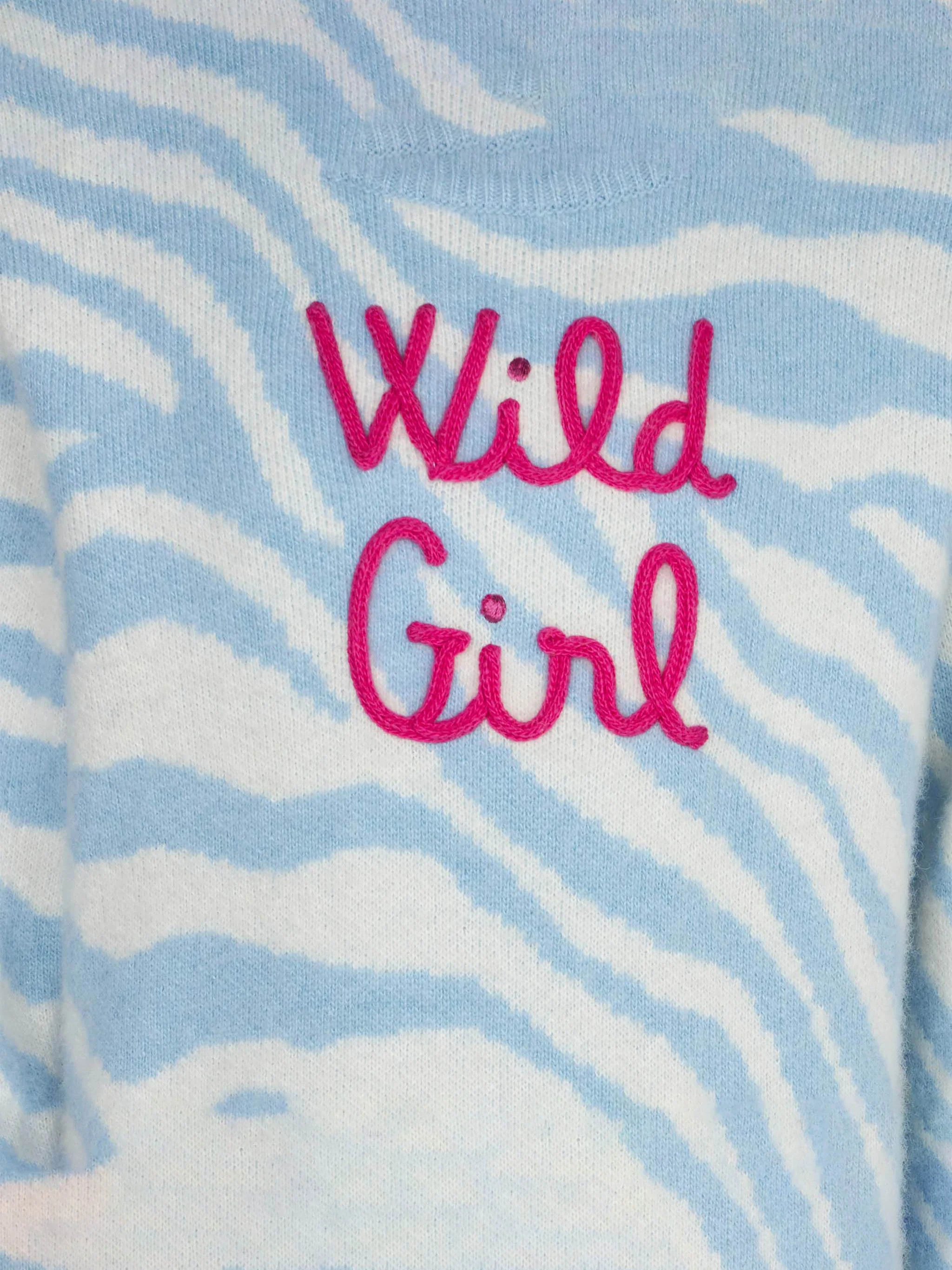 Girl zebra print brushed sweater with Wild Girl embroidery - Image 3