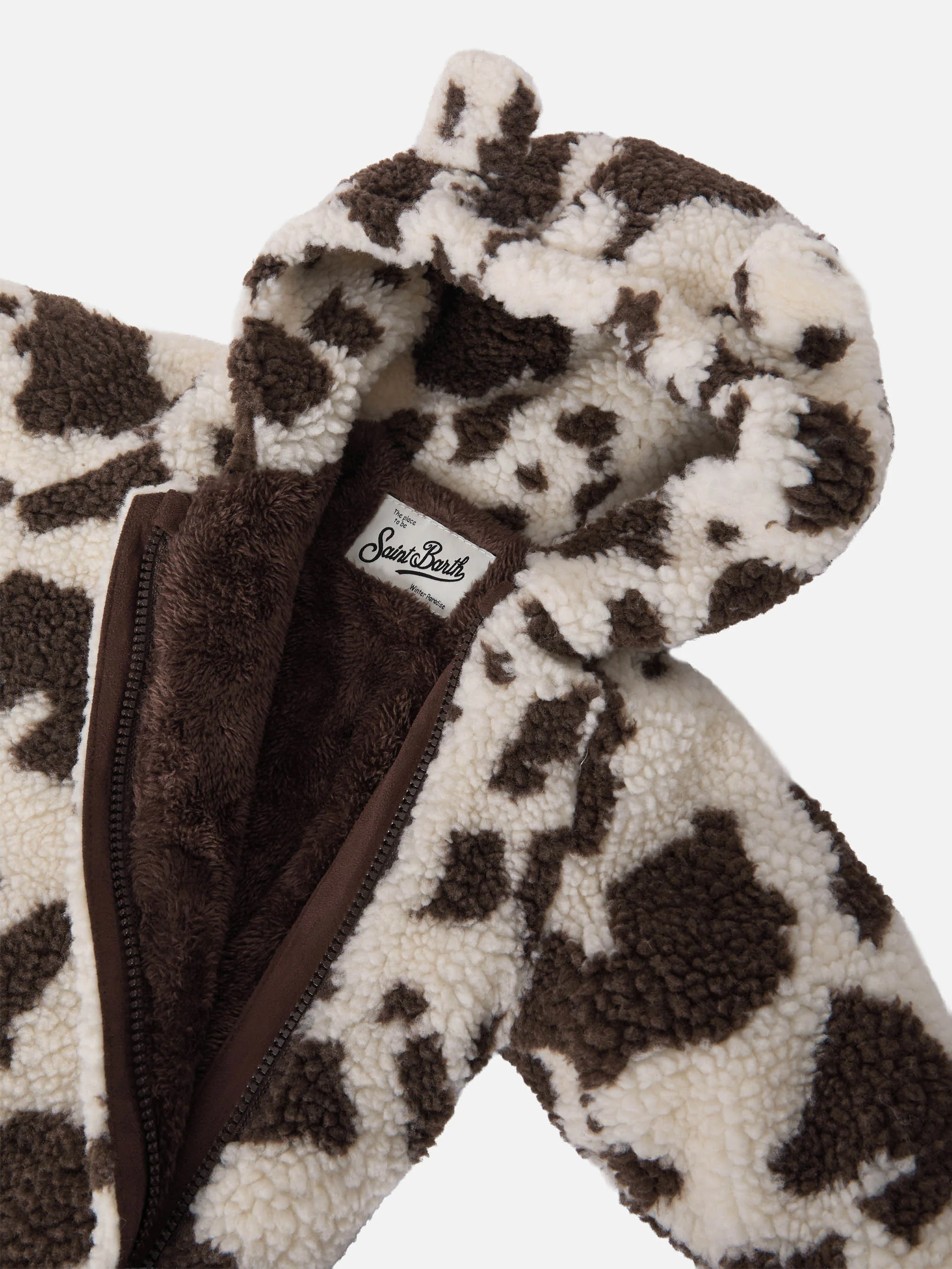 Glace Teddy padded snowsuit with teddy lining, cow print - Image 3