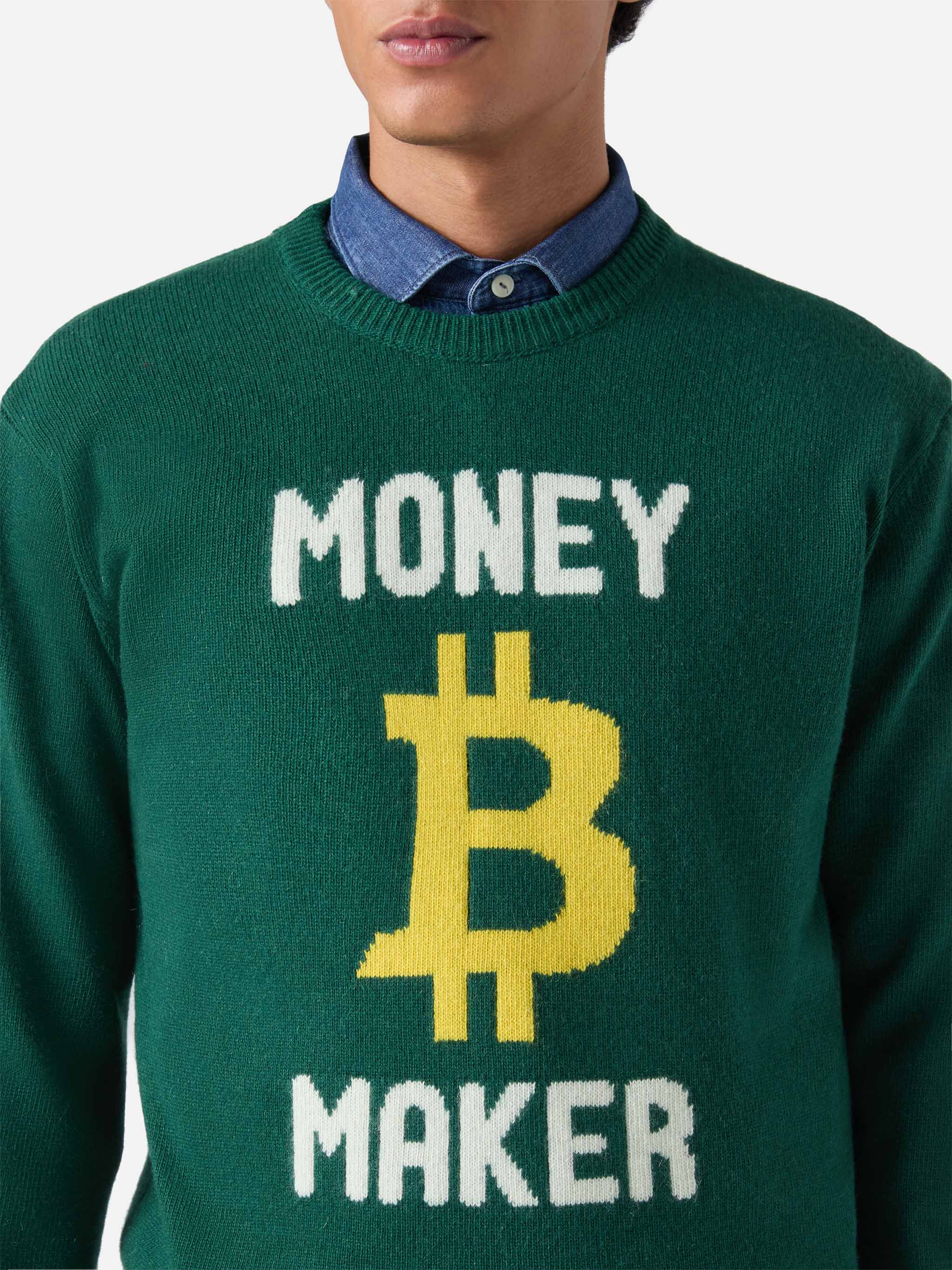 Green crewneck Heron with Money maker jacquard - Image 2