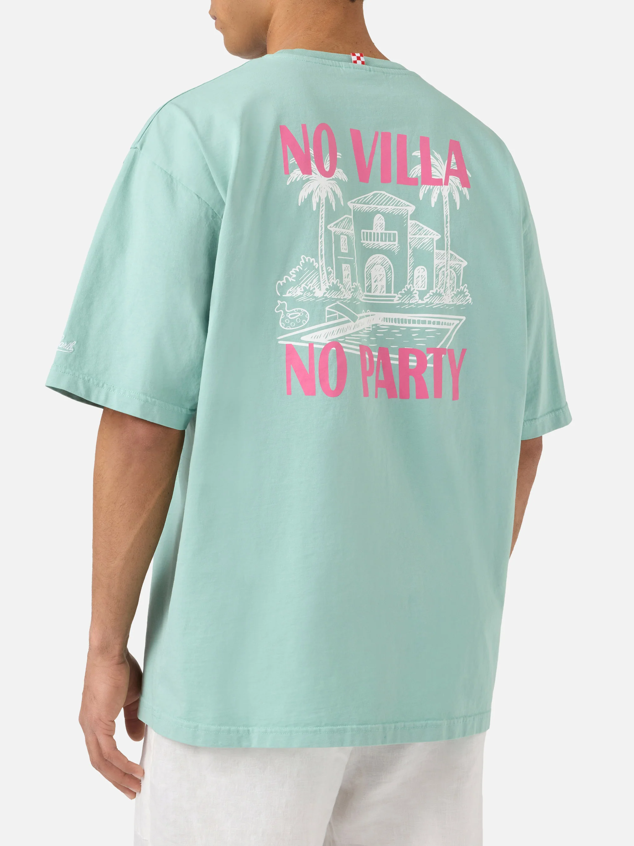 Green Delmar t-shirt with No Villa No Party print and maxi graphic on the back - Image 4