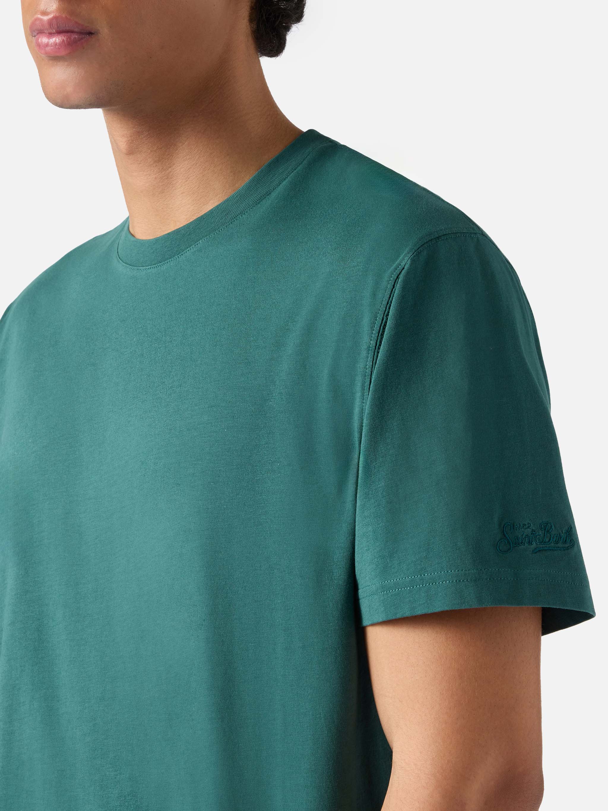 Green Dover cotton t-shirt with logo embroidery - Image 3