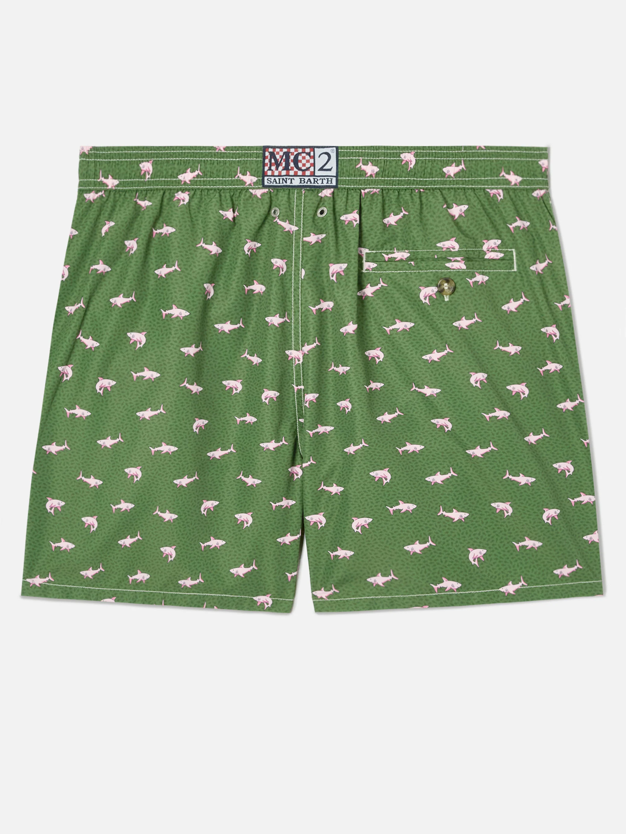Green Lighting Micro swim shorts with pink sharks print - Image 2