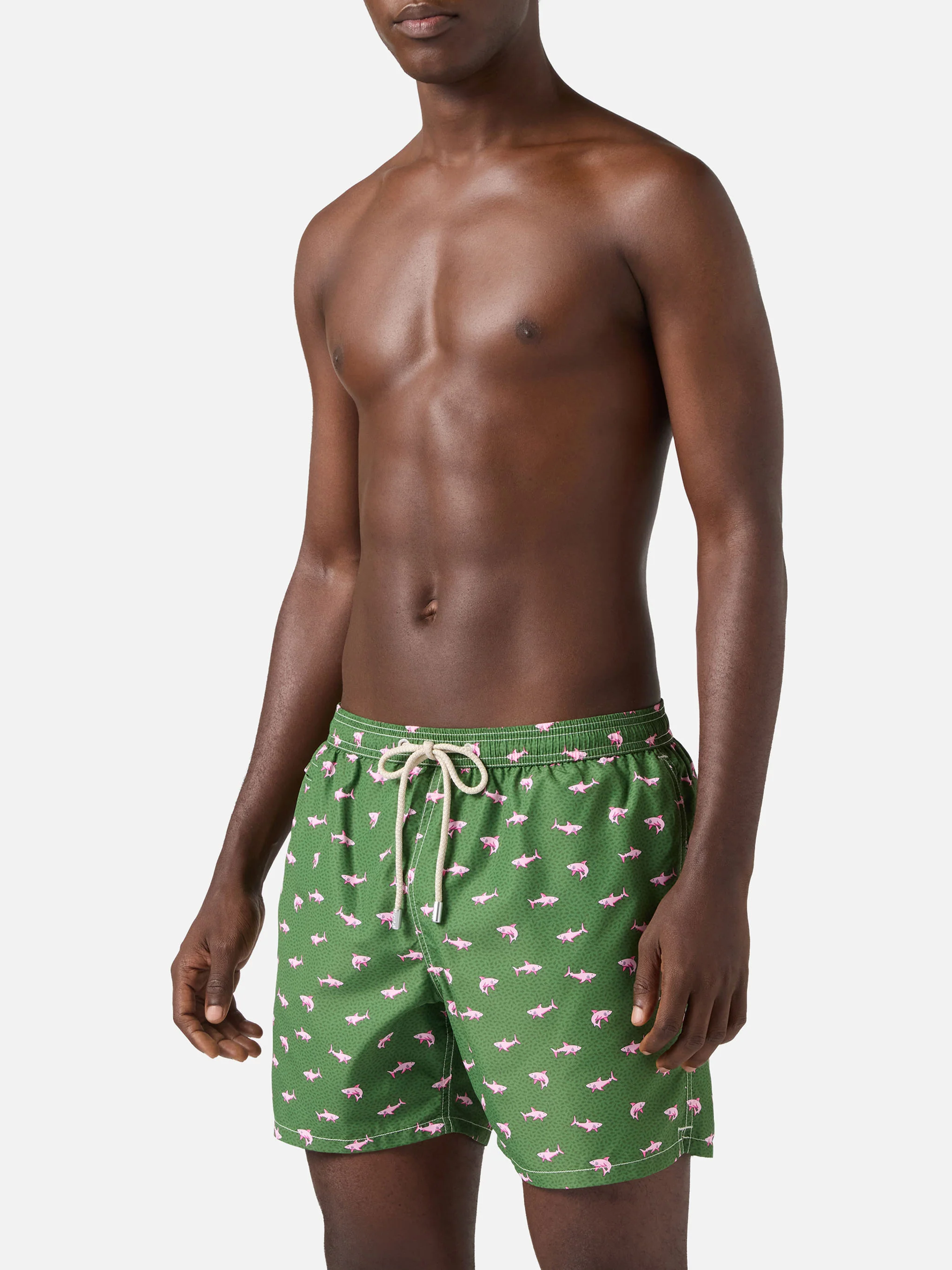 Green Lighting Micro swim shorts with pink sharks print - Image 3