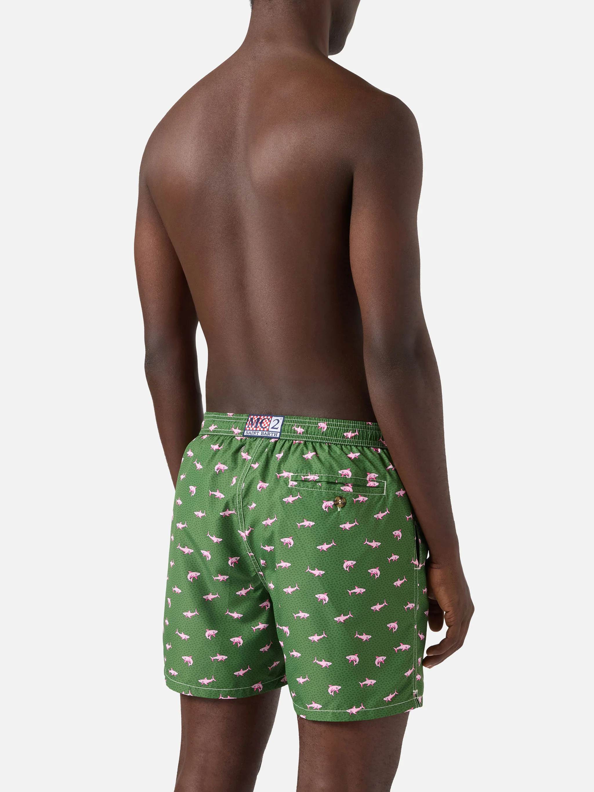 Green Lighting Micro swim shorts with pink sharks print - Image 5