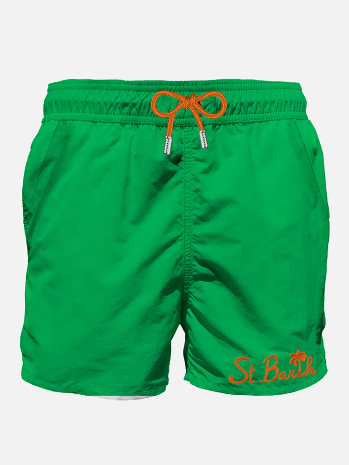 Gustavia Pocket green swim shorts with embroidery