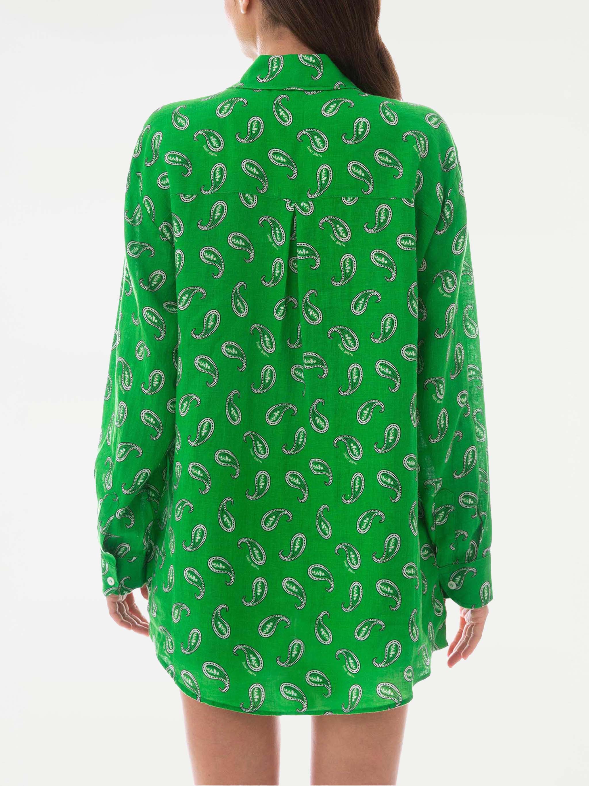 Green paisley linen shirt - Image 2