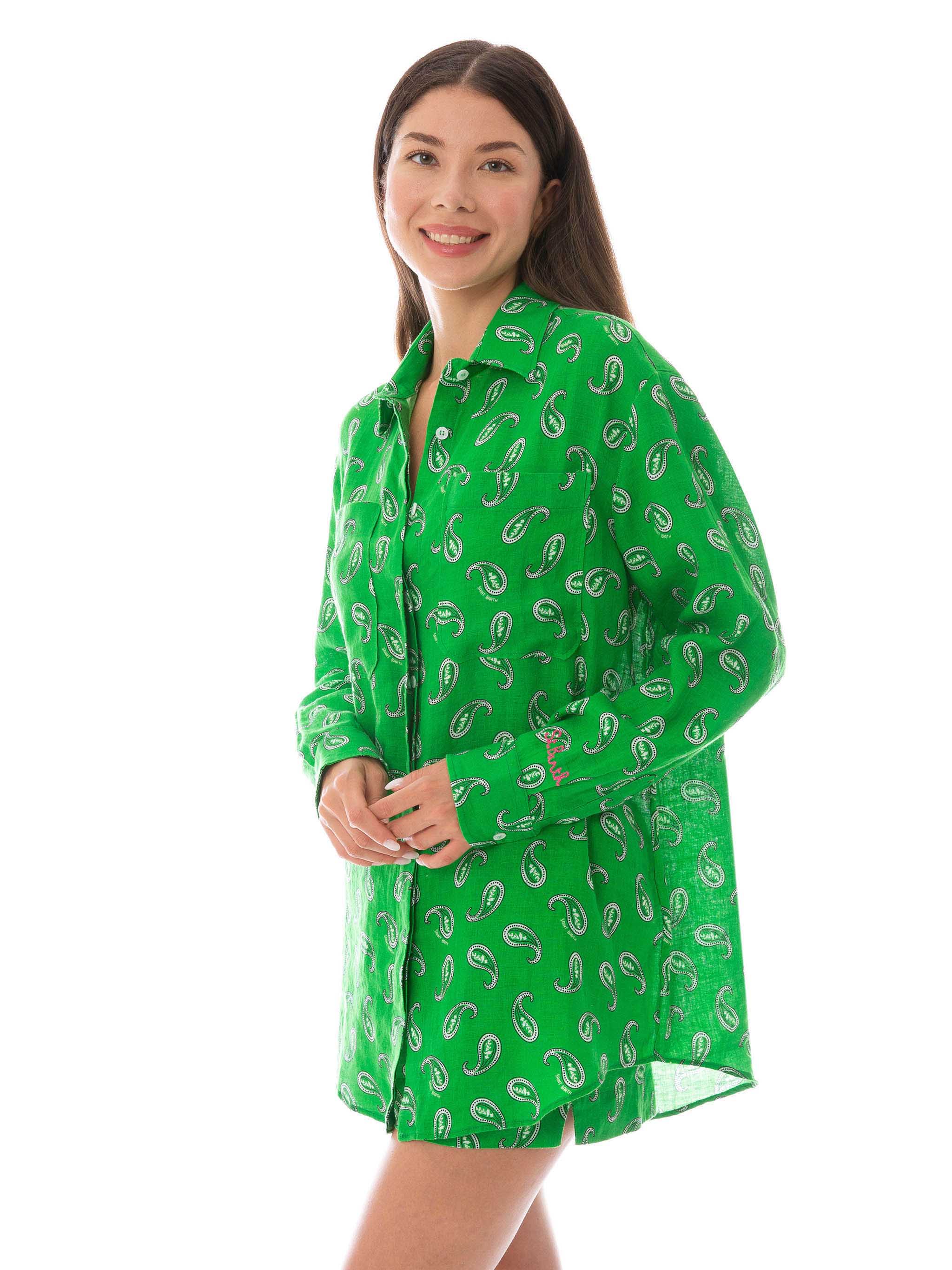 Green paisley linen shirt - Image 3