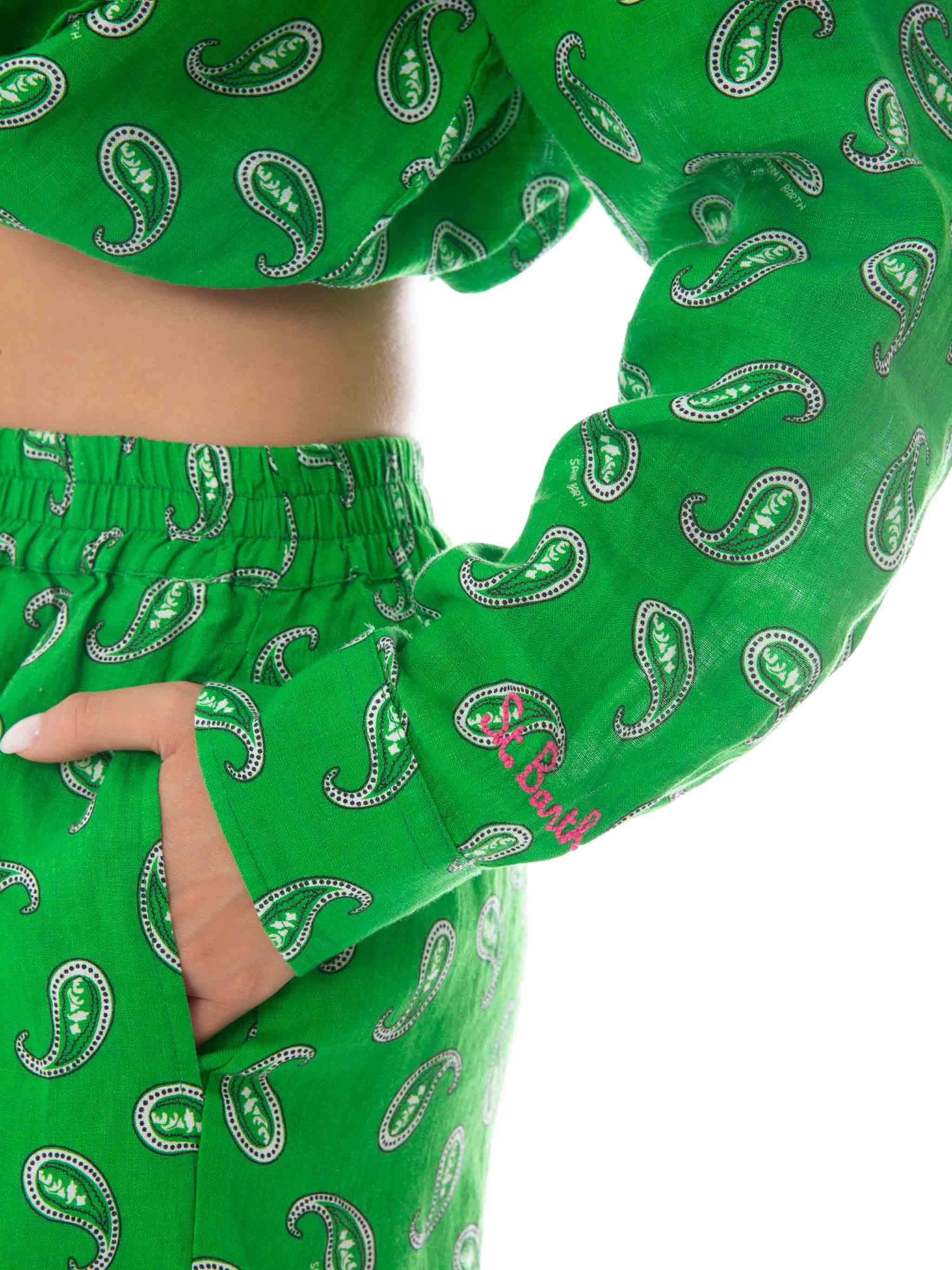 Green paisley linen shirt - Image 4