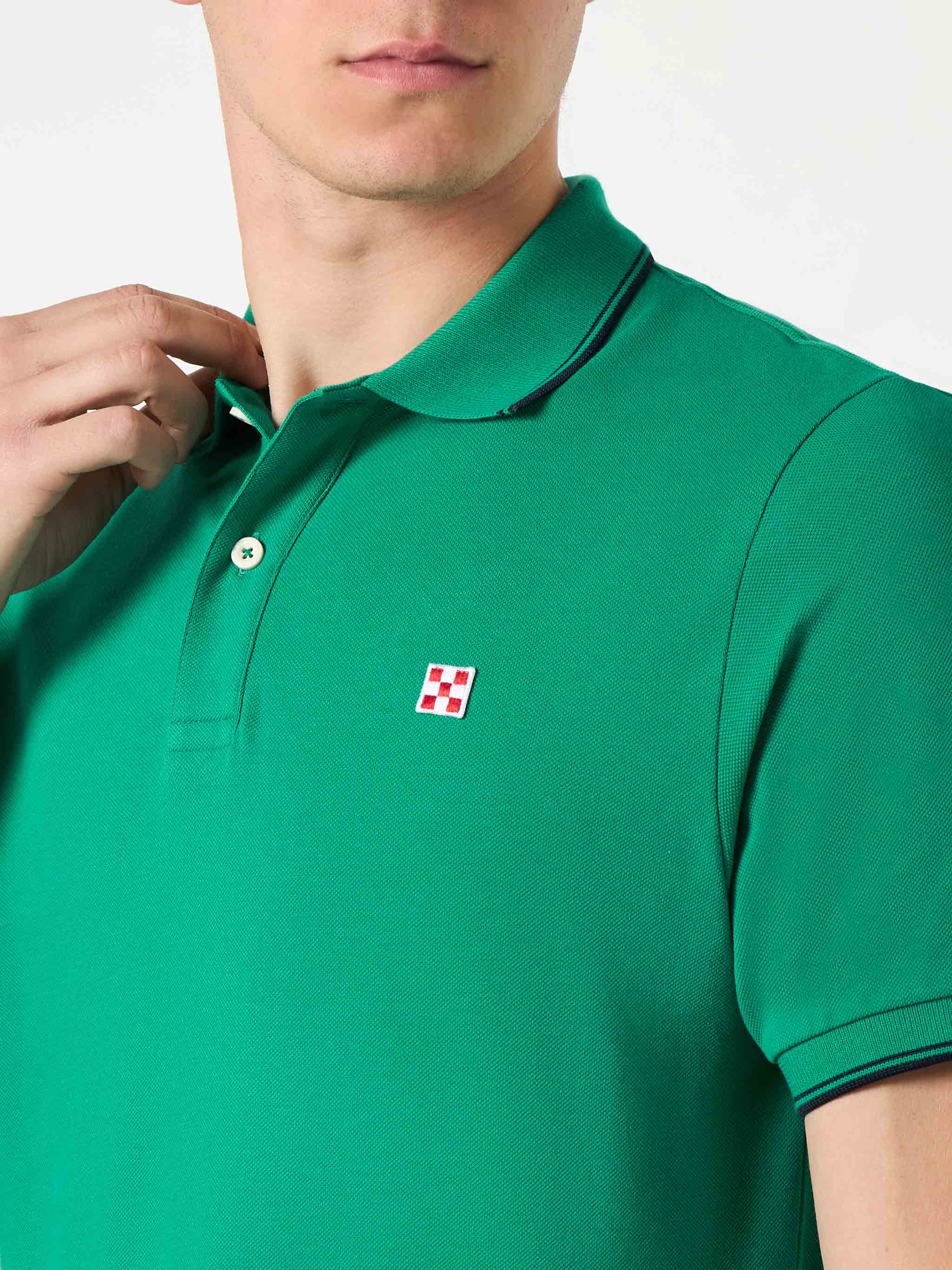 Green piquet polo with St. Barth logo - Image 2