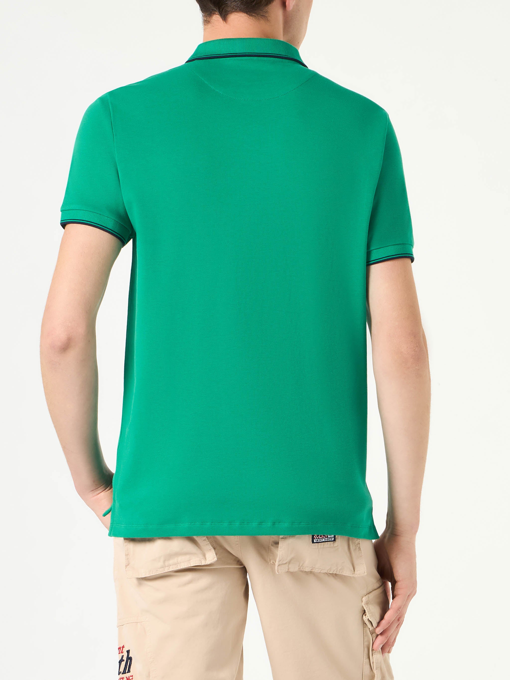 Green piquet polo with St. Barth logo - Image 3