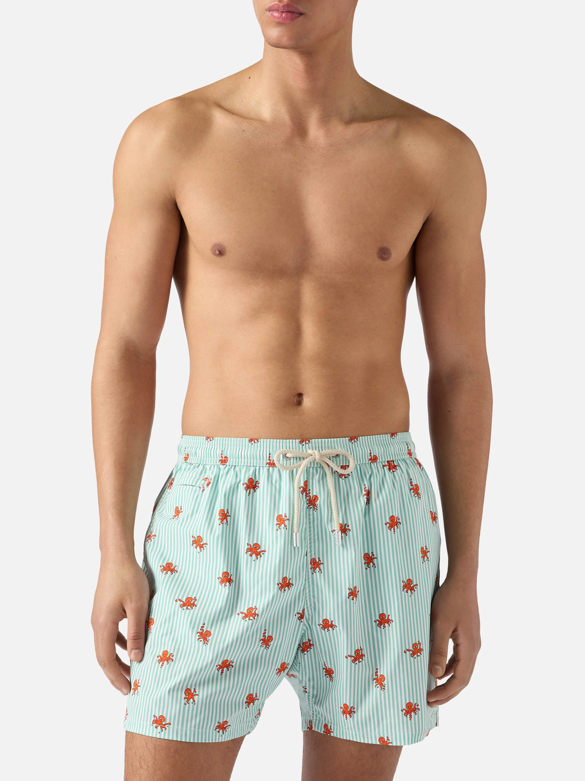 Green striped Lighting Micro swim shorts with all-over octopus print - Image 3