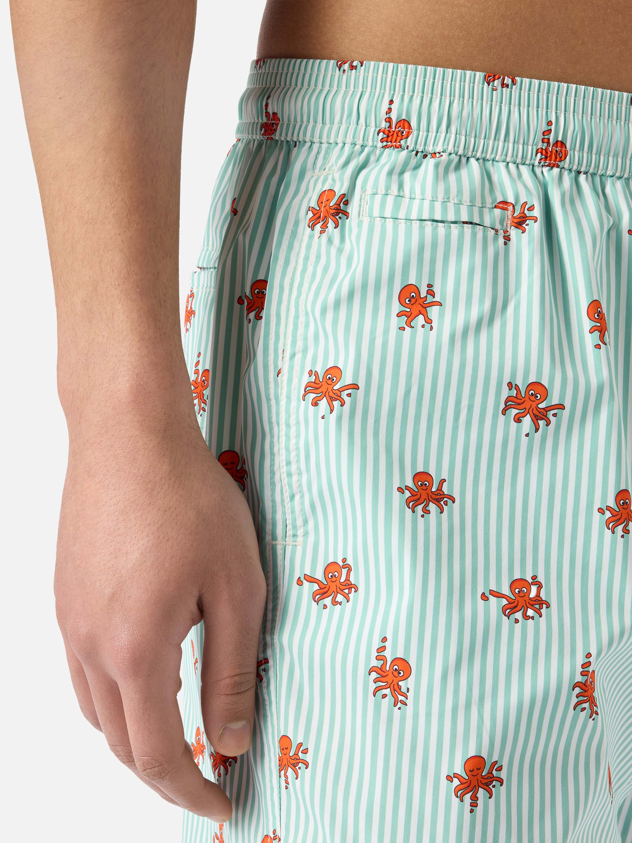 Green striped Lighting Micro swim shorts with all-over octopus print - Image 4