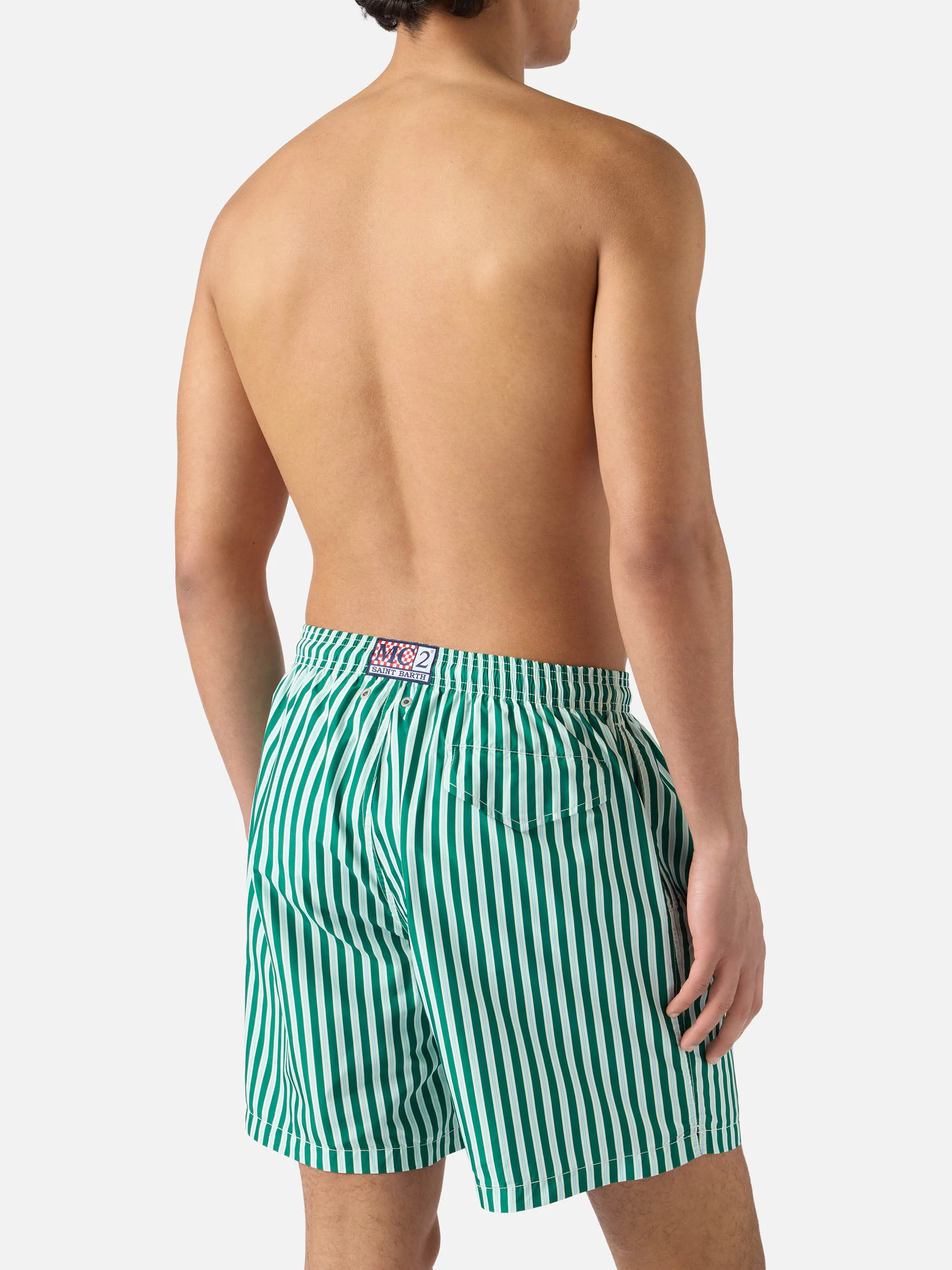 Green striped Lighting swim shorts with St. Barth embroidery - Image 5